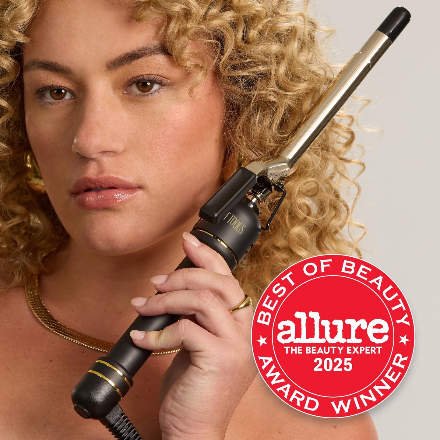 Light Gray HOT Tools 24K Gold Professional 1 1/2" Extended Barrel Curling Iron with Clamp for Bouncy Curls, Faster Styling, Less Damage & Long-Lasting Results