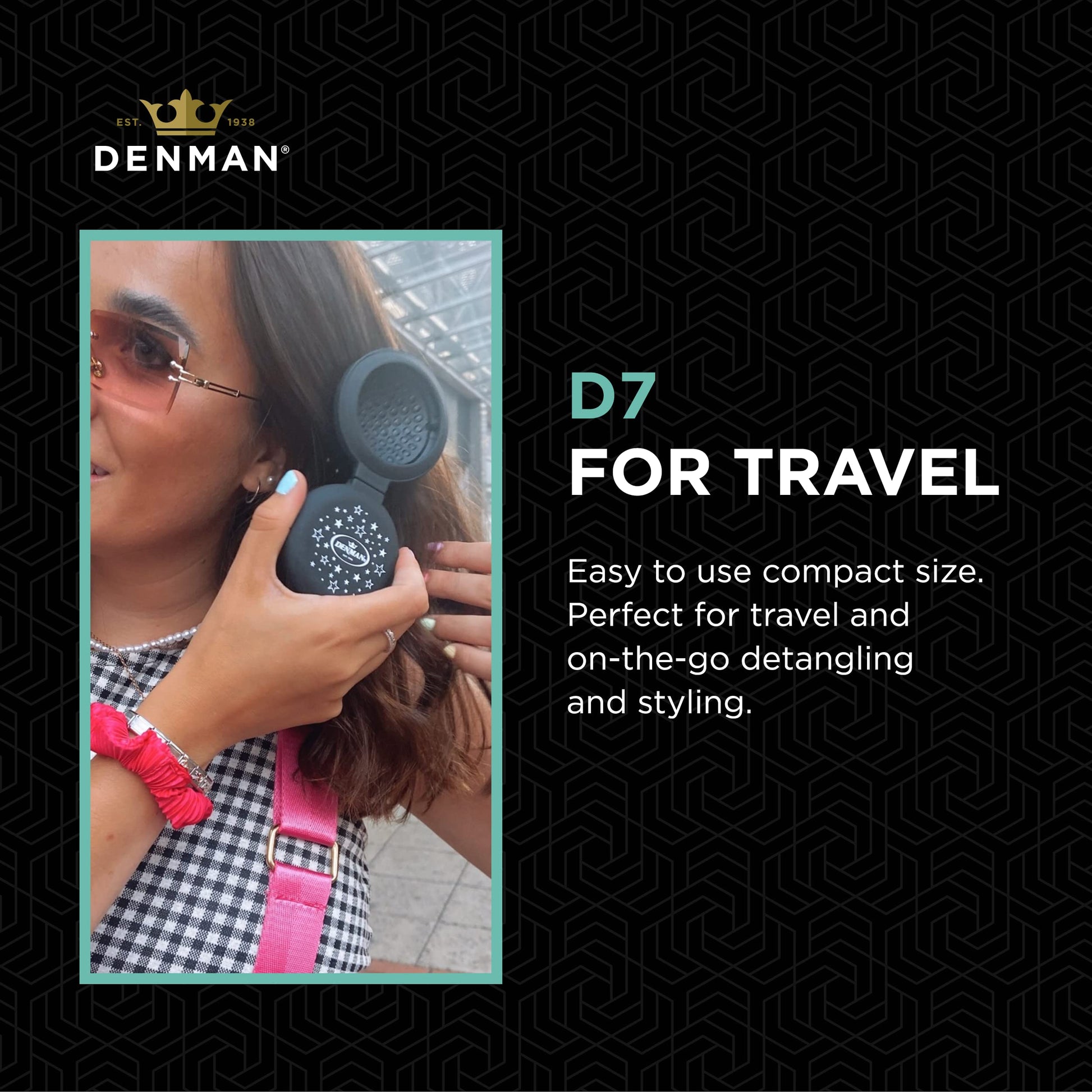 Black Denman D7 Compact Popper Hairbrush, D007EBSR