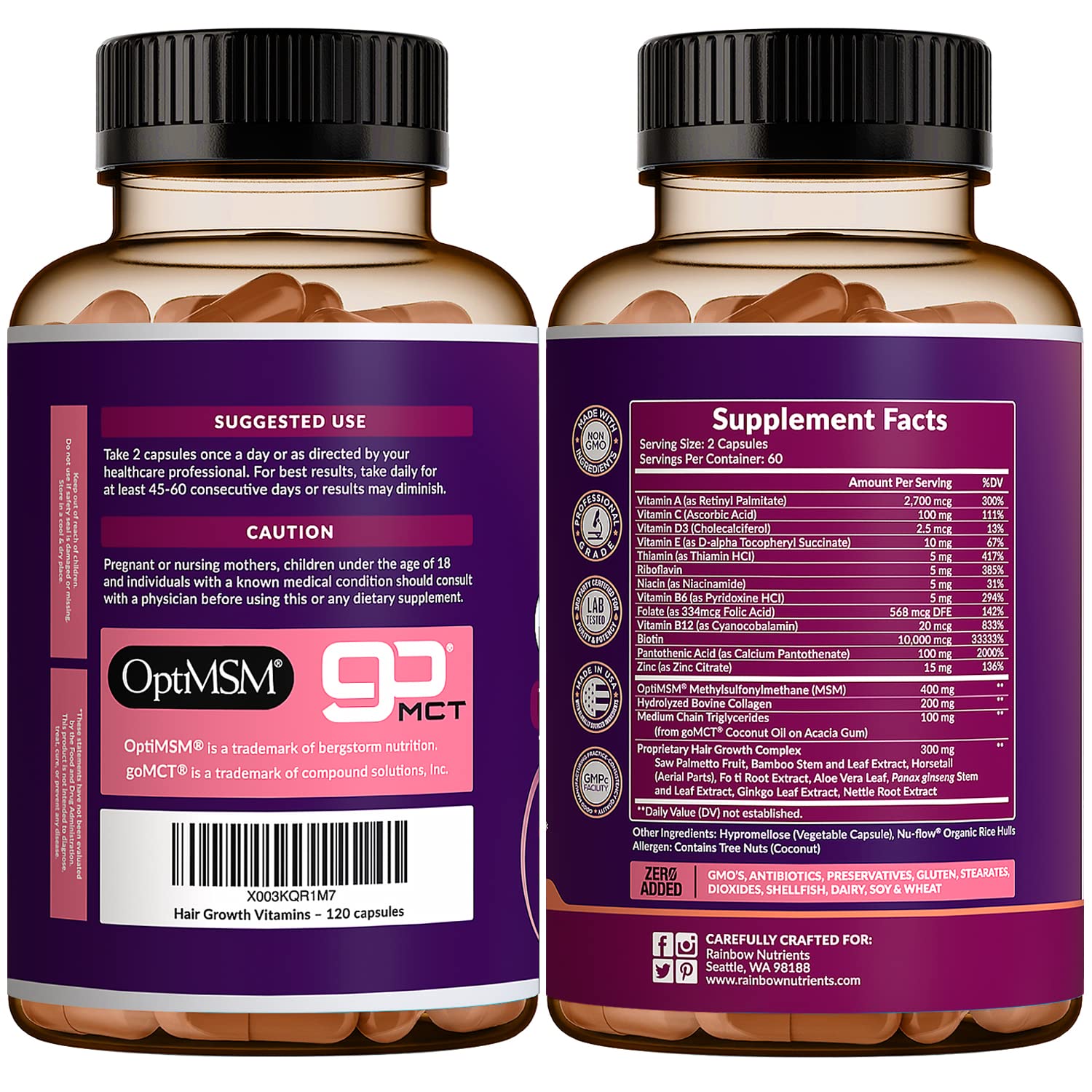 White Smoke Hair Growth Vitamins for Women | Biotin 10,000mcg, Collagen, Patented OptiMSM®, goMCT®, Saw Palmetto | Naturally Regrow Stronger & Healthier Hair, Skin and Nails | Stops Hair Loss | 60 Day Supply