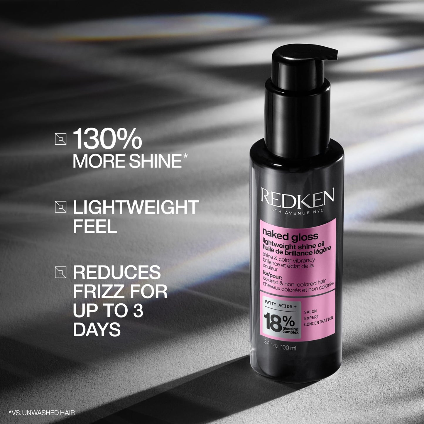 Black Redken Naked Gloss Shine Hair Oil - Adds Shine & Enhances Color Vibrancy, Lightweight Heat Protectant, Frizz Control, Infused with Omega-9, For Dull or Color-Treated Hair