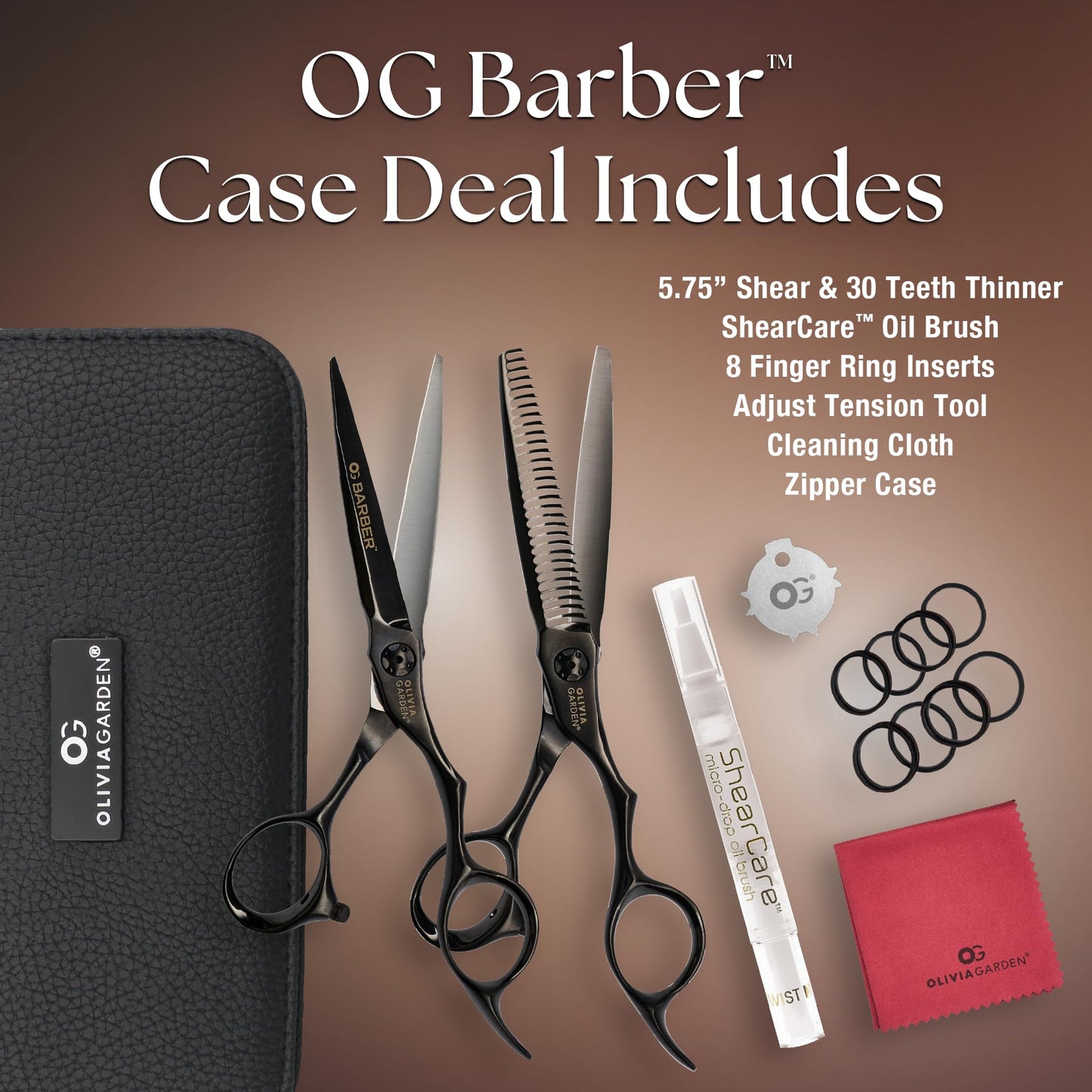 Dark Slate Gray Olivia Garden Barber Shears Intro Kit - Includes Professional Hair Cutting Shears, Thinner, Case, and Accessories - 5.75" Razor Sharp Scissors - OGB-575, OGB-T630