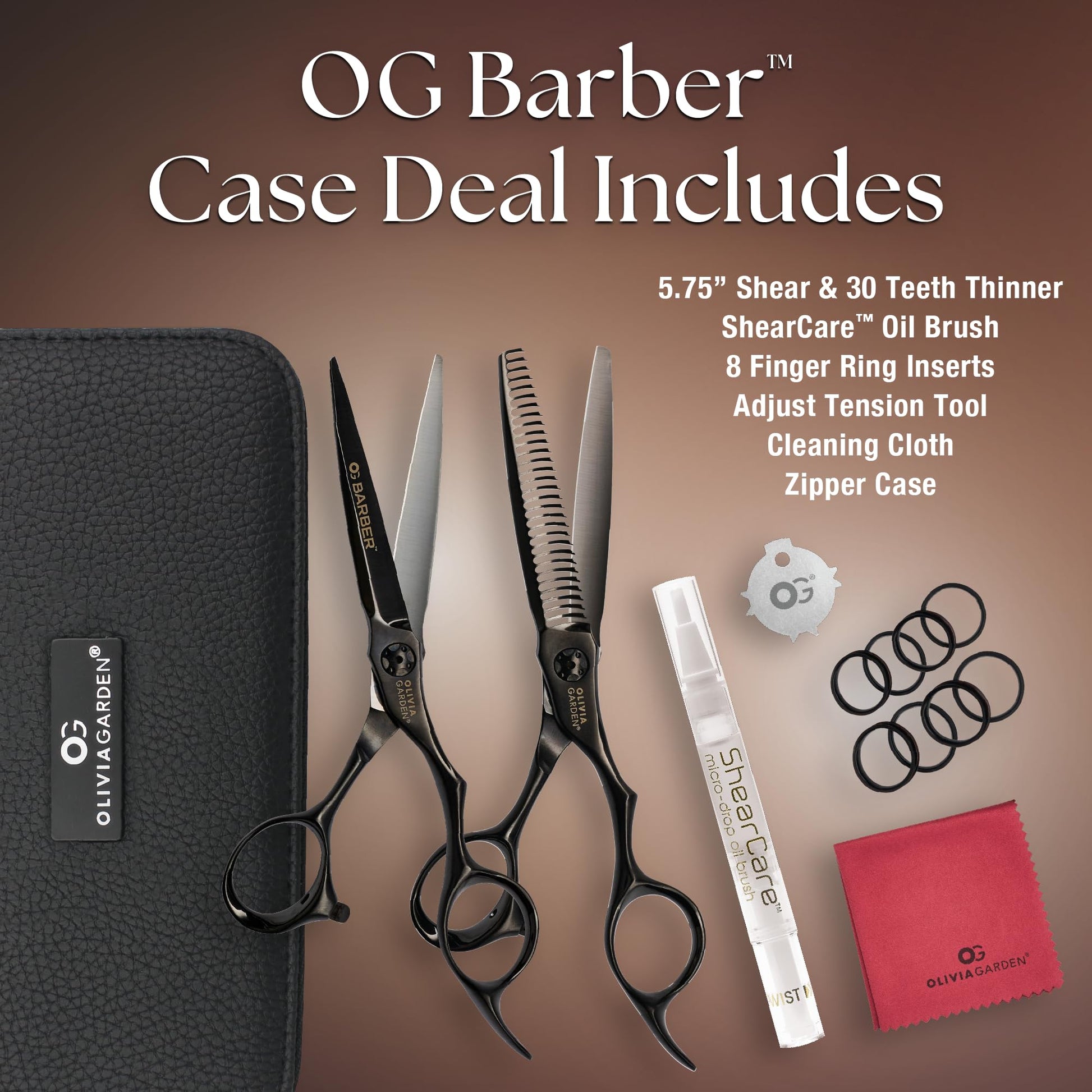 Dark Slate Gray Olivia Garden Barber Shears Intro Kit - Includes Professional Hair Cutting Shears, Thinner, Case, and Accessories - 5.75" Razor Sharp Scissors - OGB-575, OGB-T630