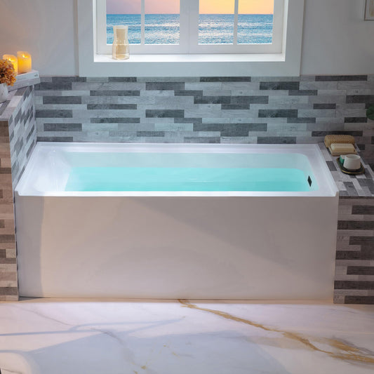 Rosy Brown WOODBRIDGE 60" Acrylic Rectangular Alcove Soaking Bathtub in White with Right Drain, Matte Black pop-up Drain Included, LB666-R