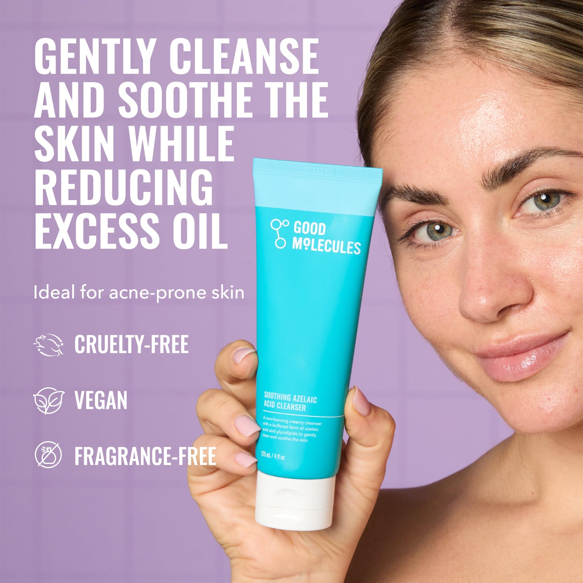 Dark Gray Good Molecules Soothing Azelaic Acid Cleanser – Gentle Creamy Non-Foaming Face Wash for Oily & Sensitive Skin – Vegan & Fragrance-Free – 120 ml