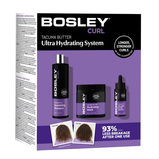 Light Slate Gray Bosley Curl Ultra Hydrating System – 3-Step Anti-Thinning Regimen with Shampoo, Hydrating Mask & Scalp Serum – Tacuma Butter, Biotin, Saw Palmetto & Rosemary – For Curly & Coily Hair