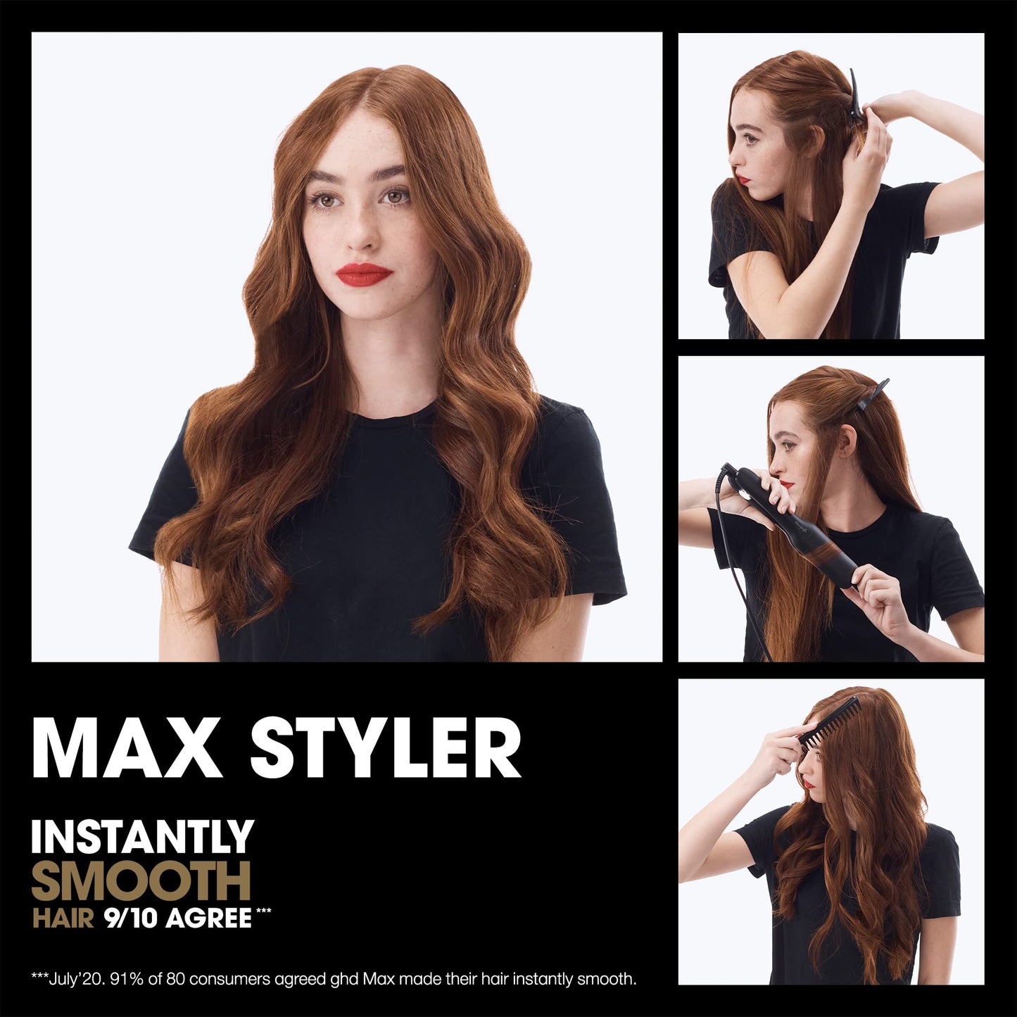 White Smoke ghd Max Styler - 2” Professional Flat Iron Hair Straightener with Dual-Zone Technology, Wide Ceramic Plates for Long, Thick, or Curly Hair - 365ºF Safe Heat and Auto Sleep Mode - Black
