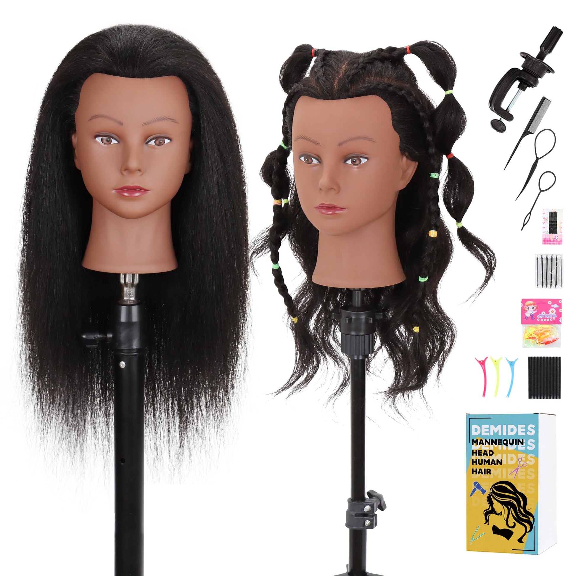White Smoke Mannequin Head 100% Real Human Hair 16", Mannequin Head Human Hair Cosmetology Doll Head for Hair Styling, Manikin Head for Braiding With Clamp Holder