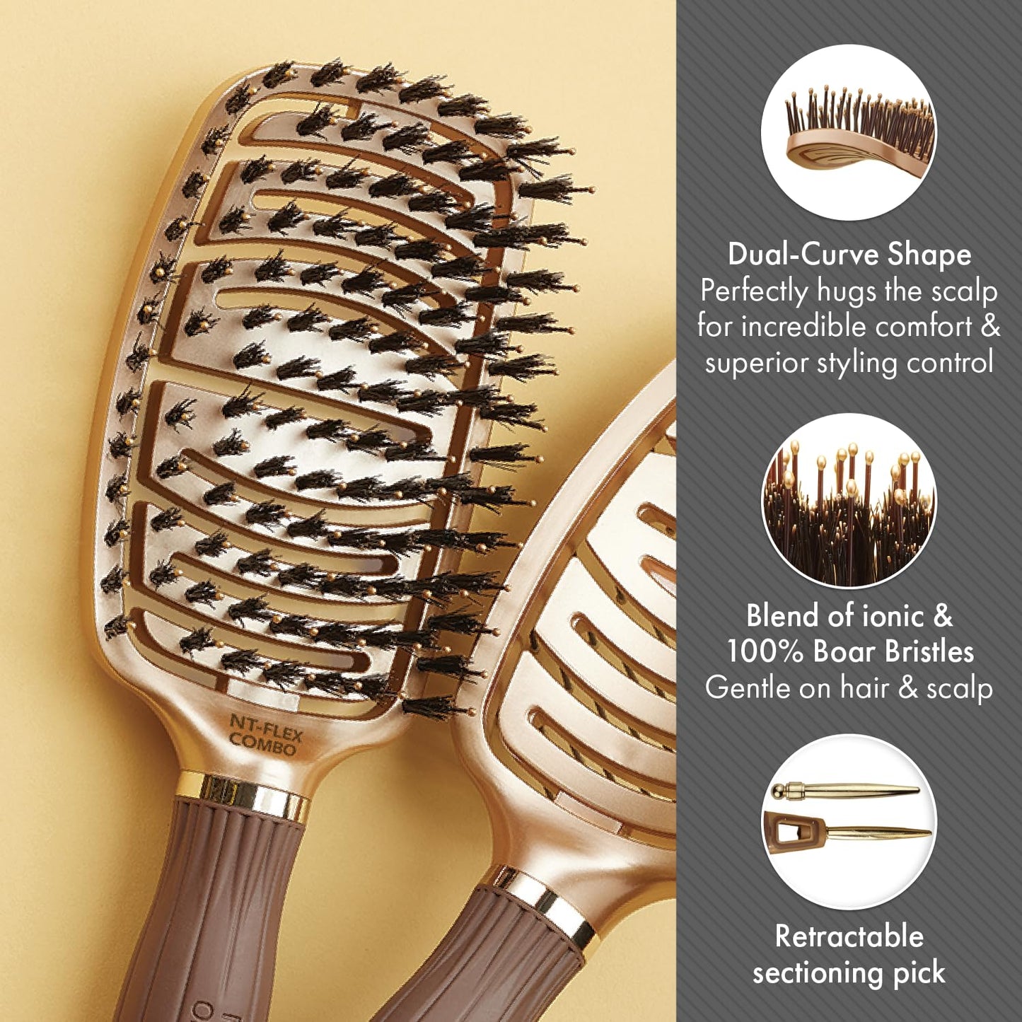 Dim Gray Olivia Garden NanoThermic Ceramic + Ion Flex Hair Brush kit contains NT-FLEXPRO NT-FLEXBR, NT-FLEXCO (3-Piece Box)