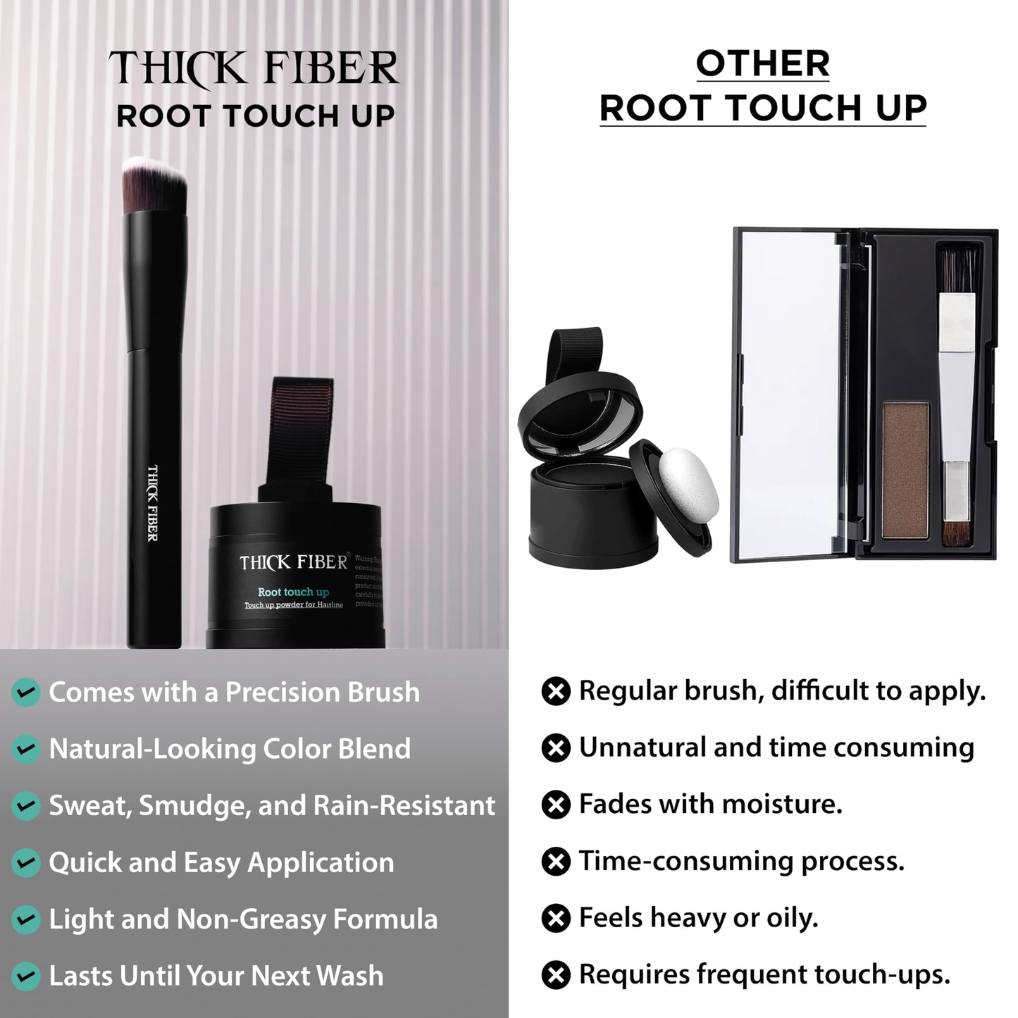 White Smoke THICK FIBER Root Touch Up Powder - Water & Sweat Resistant Hair Loss Concealer Set for Thinning Hair Women, Includes Brush (Black)