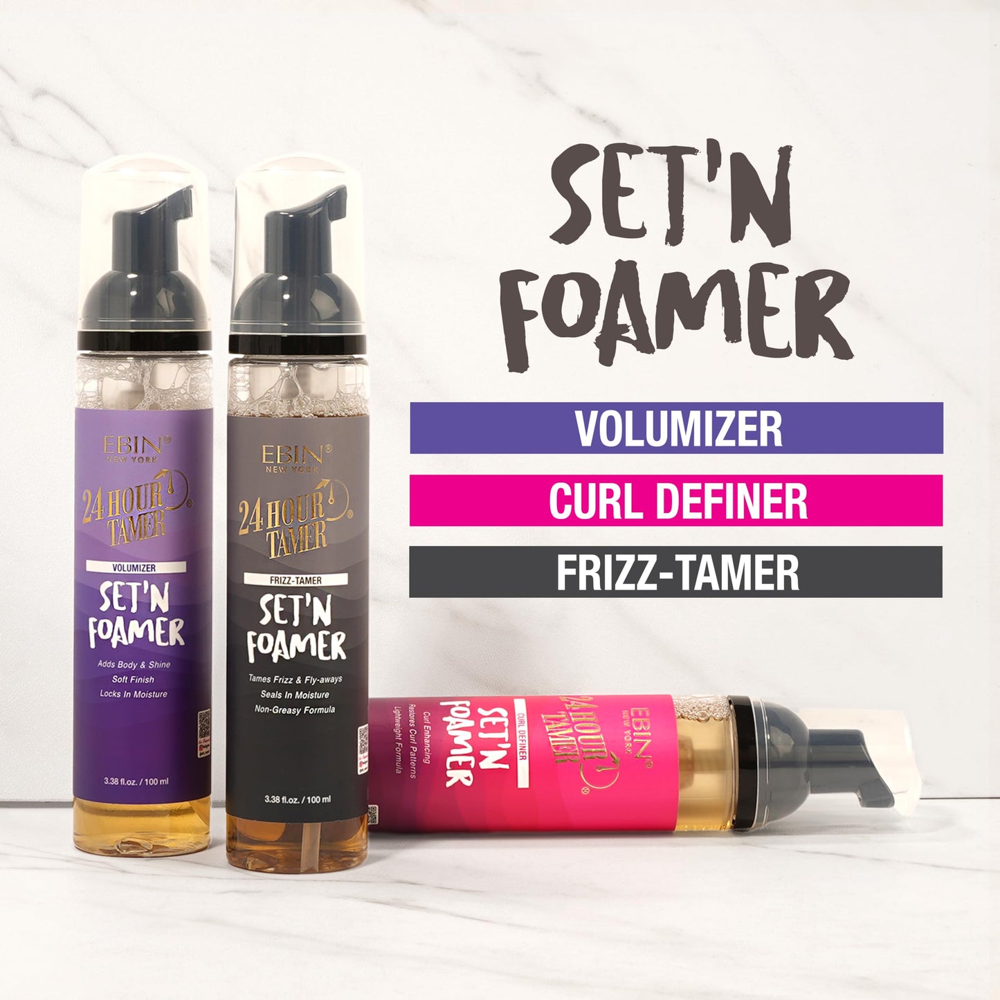 White Smoke 24 Hour Tamer Set'n Foamer Curl Definer 3.38oz/ 100ml - Define Curls & Waves, Enhance Volume & Shine, Soft Finish with Lightweight Texture, Restoring Curl Patterns, Nourishes Curls, No Flake