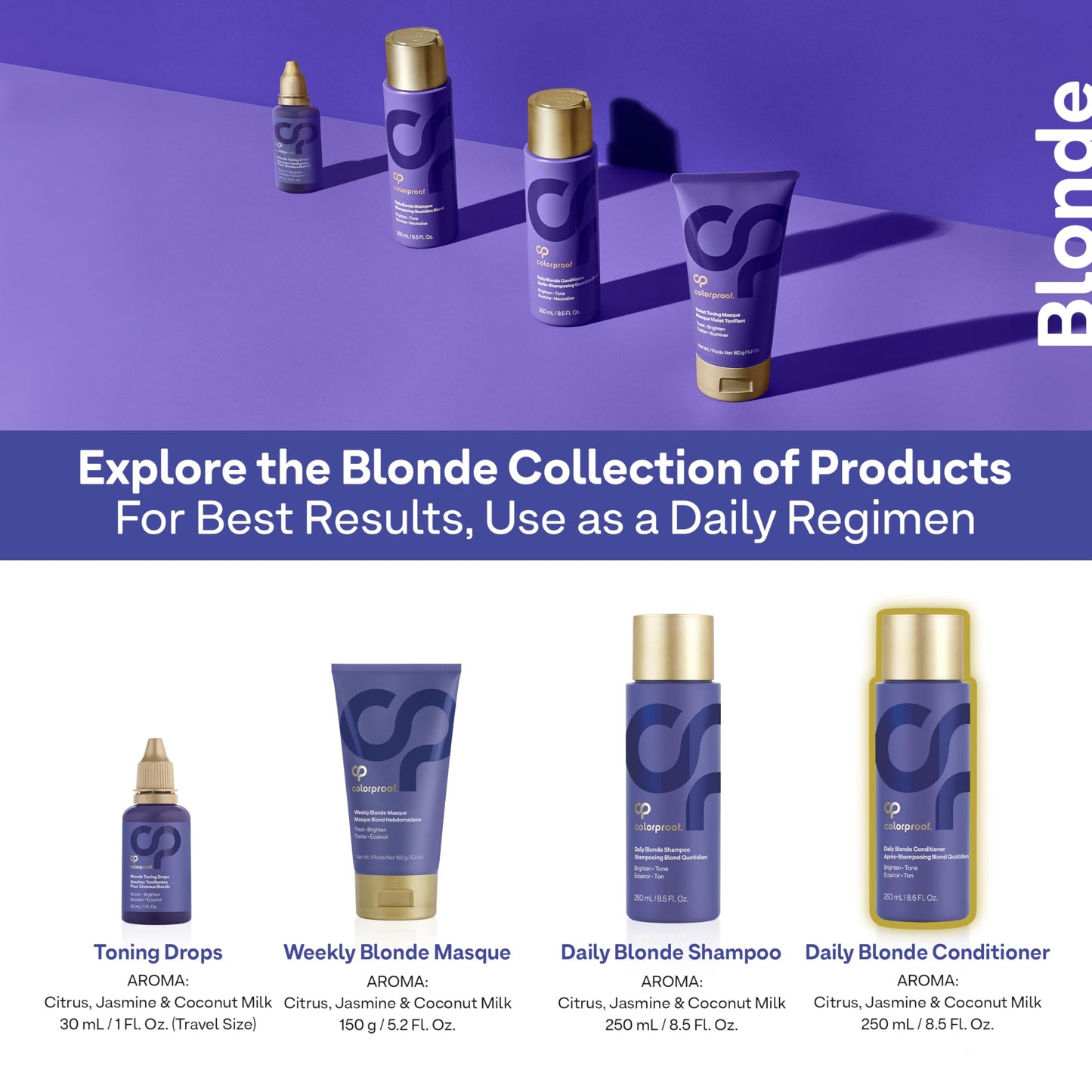 White Smoke Colorproof Daily Blonde Conditioner 8.5 Fl. Oz. Purple Conditioner for Blonde Hair with Citrus, Jasmine & Coconut Milk Scent, Sulfate Free Conditioner for Detangling and Toning