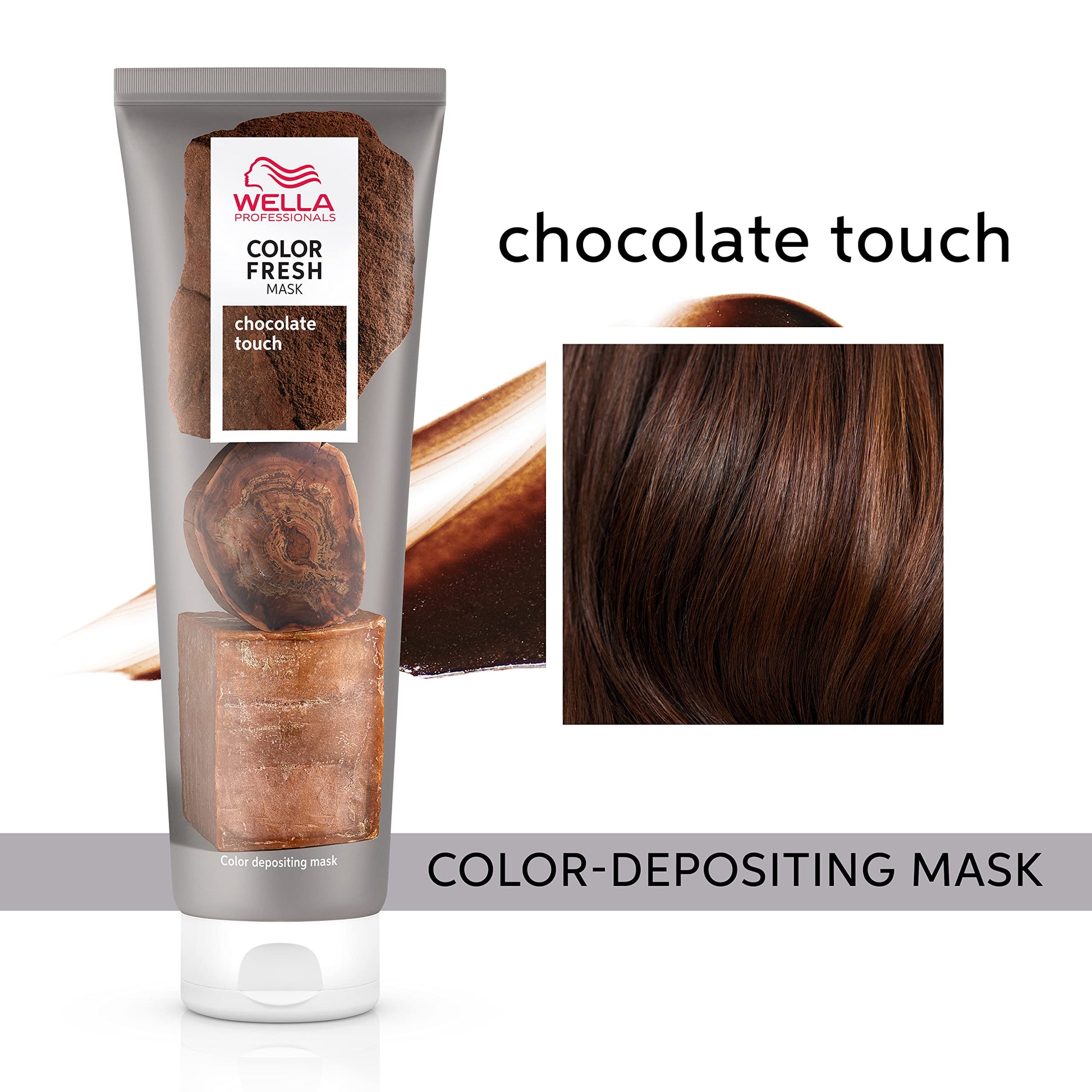 White Smoke Wella Professionals Color Fresh Mask | Chocolate Touch | Natural Shade | Hair Color-Depositing Mask | Vegan Formula with Avocado Oil | Zero Damage | Silicone Free | 5 Fl Oz