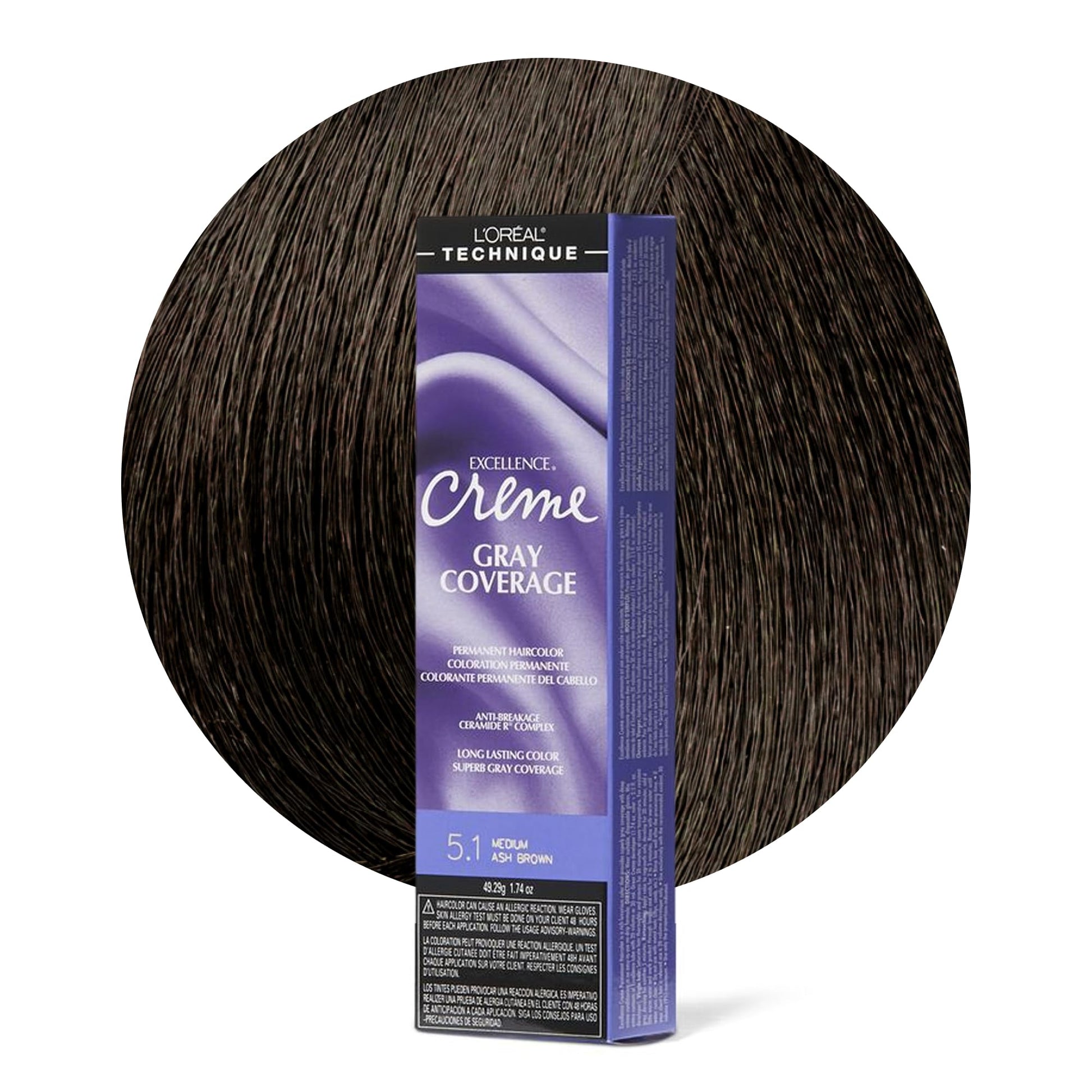 White Smoke L'Oréal Technique Excellence Crème Permanent Hair Color - Long-Lasting Hair Dye, Rich Formula With No-Drip Application, Superb Gray Coverage, Medium Ash Brown