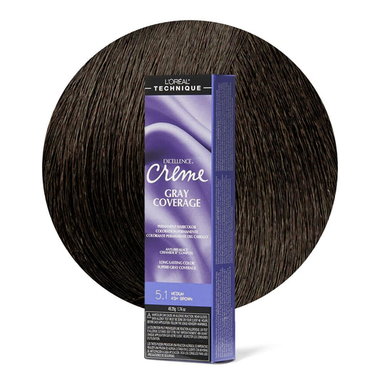 White Smoke L'Oréal Technique Excellence Crème Permanent Hair Color - Long-Lasting Hair Dye, Rich Formula With No-Drip Application, Superb Gray Coverage, Medium Ash Brown