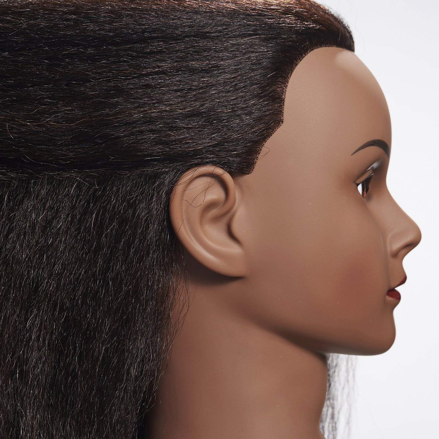 Black Hairginkgo Mannequin Head - 100% Real Hair Manikin for Hairdresser Training and Styling Practice - With Clamp Stand (1711B0216)