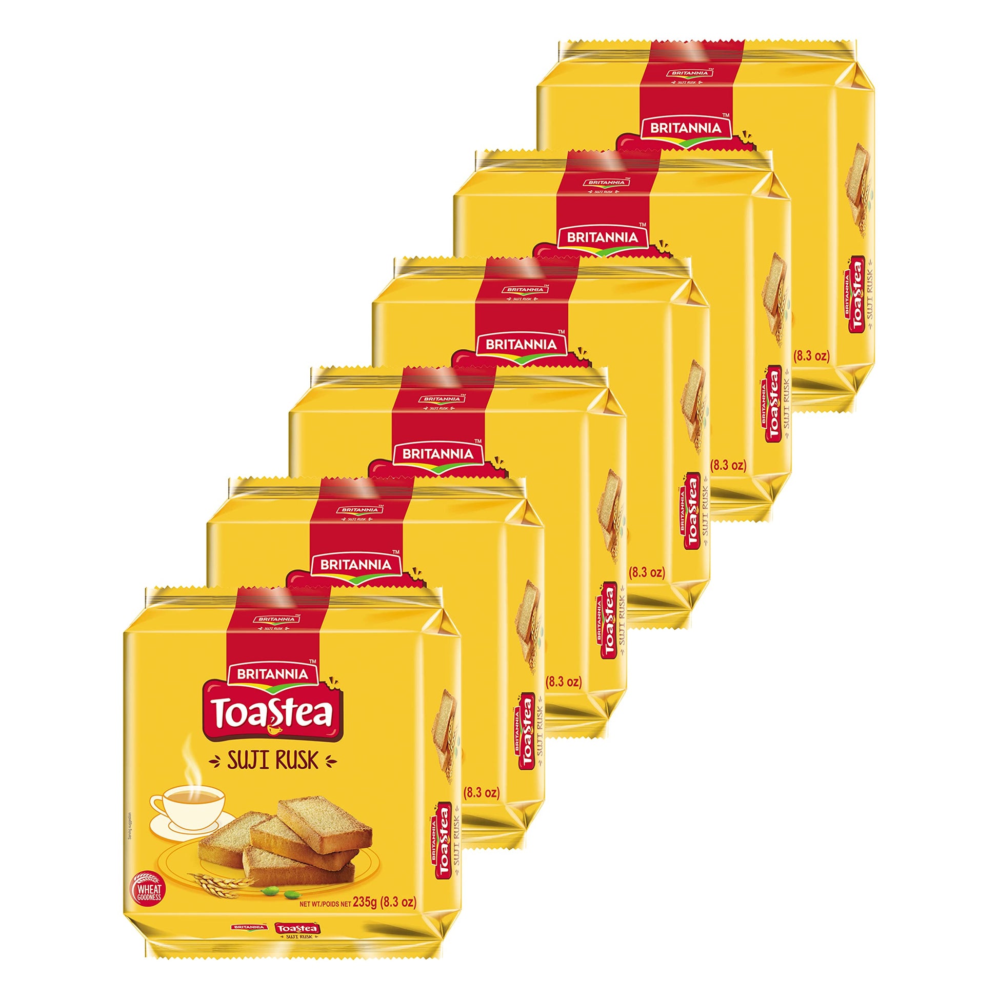 White Smoke Britannia Toastea Suji Rusk 8.28oz (235g) - Biscotte De Semoule - Crispy Tea Time Snack - Crispy Crunchy Toast (Pack of 6)