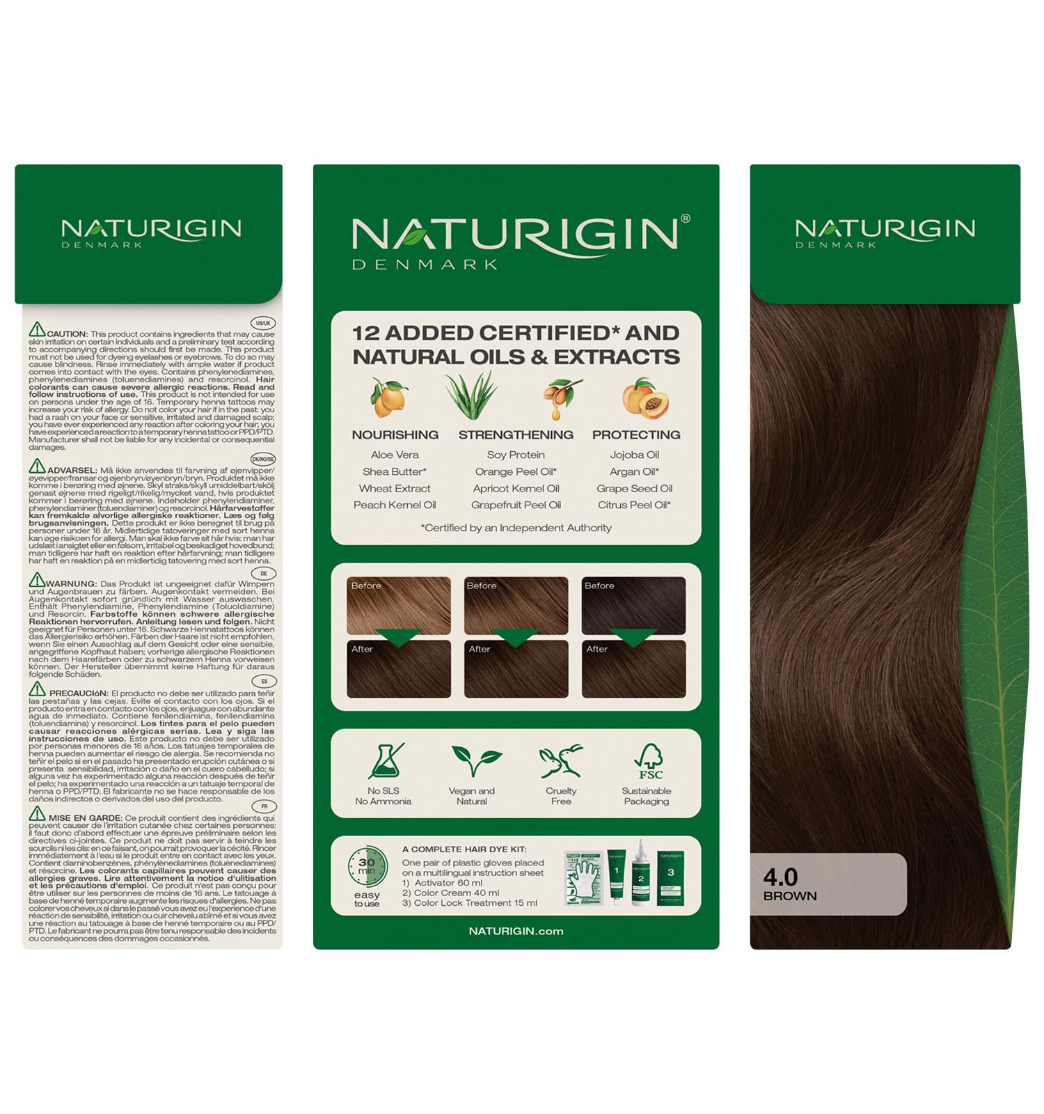Gray Naturigin Permanent Hair Dye - 4.0 Brown - 100% Gray Coverage, Long-Lasting Natural hair Color - Ammonia & Paraben-Free, Vegan and Plant-Infused Formula (Pack of 1)