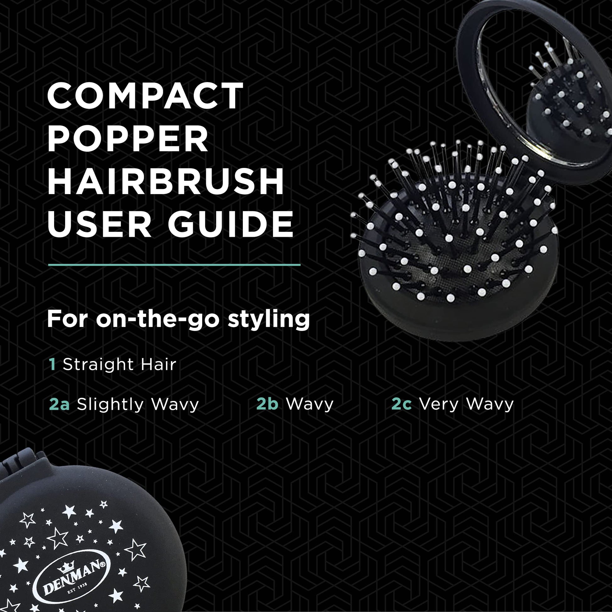 Black Denman D7 Compact Popper Hairbrush, D007EBSR