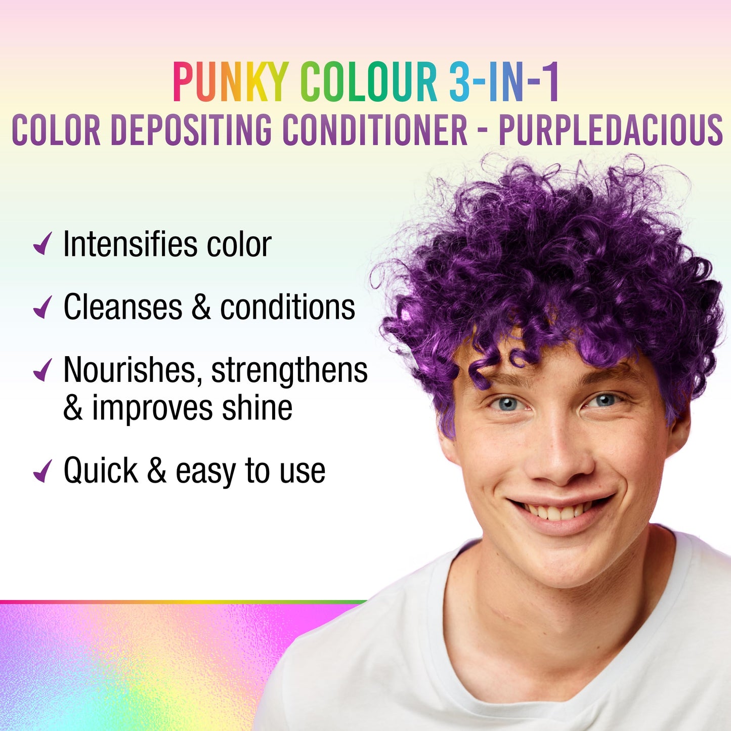 White Smoke Punky Colour 3-in-1 Color Depositing Conditioner & Hair Cleanser - Purpledacious, Semi Permanent Hair Color, Temporary Hair-Dye, Sulfate-Free, Vegan, 8.5 fl oz.