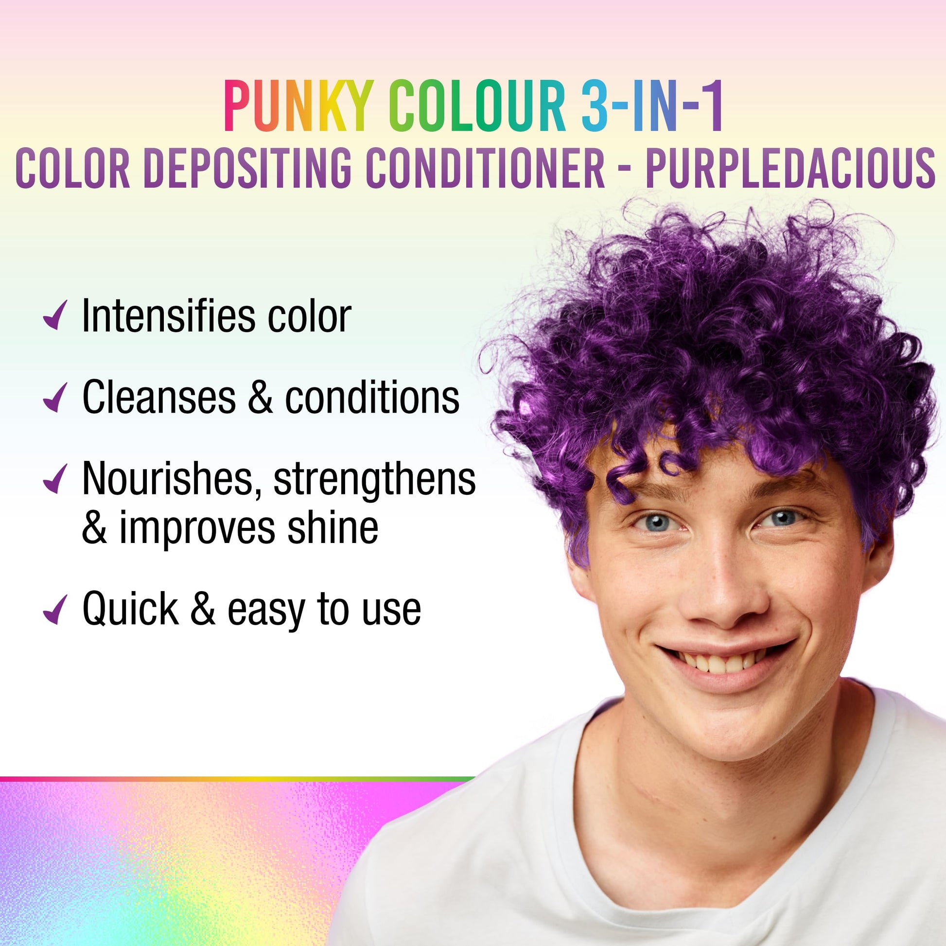 White Smoke Punky Colour 3-in-1 Color Depositing Conditioner & Hair Cleanser - Purpledacious, Semi Permanent Hair Color, Temporary Hair-Dye, Sulfate-Free, Vegan, 8.5 fl oz.