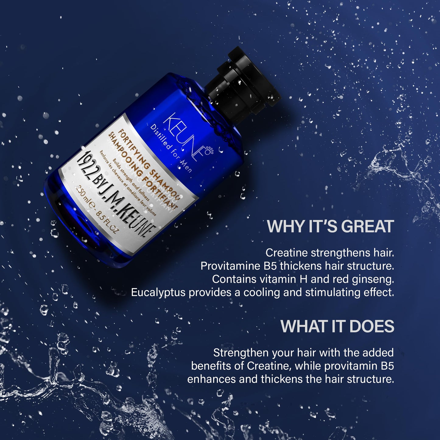 Midnight Blue 1922 by J.M. Keune Fortifying Shampoo, Strengthening & Thickening Cleanser for Men, 8.5 Fl Oz