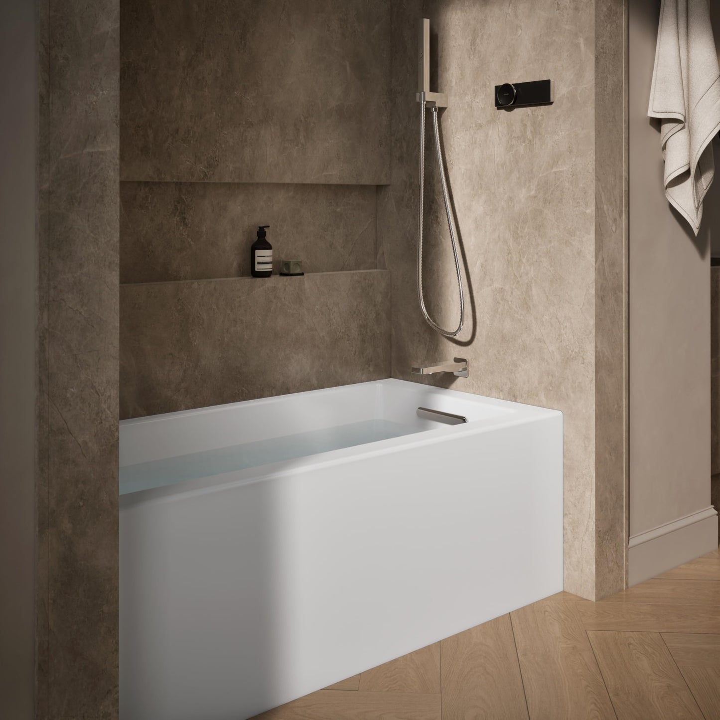 Dark Olive Green Kohler 60" x 30" alcove bath with integral apron, integral flange, and right-hand drain