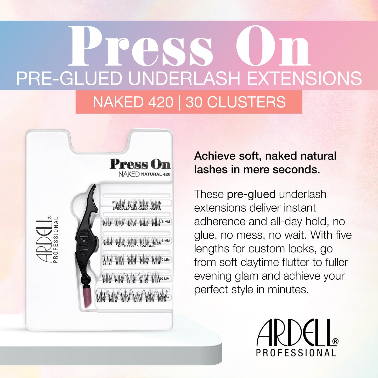 White Smoke Ardell Press On Lashes Underlash Extensions, Naked 420 – Pre-Glued Individual Lash Clusters, No Glue Needed Eyelashes Natural, Eyelash Clusters, DIY Lash Extensions, 30 ct