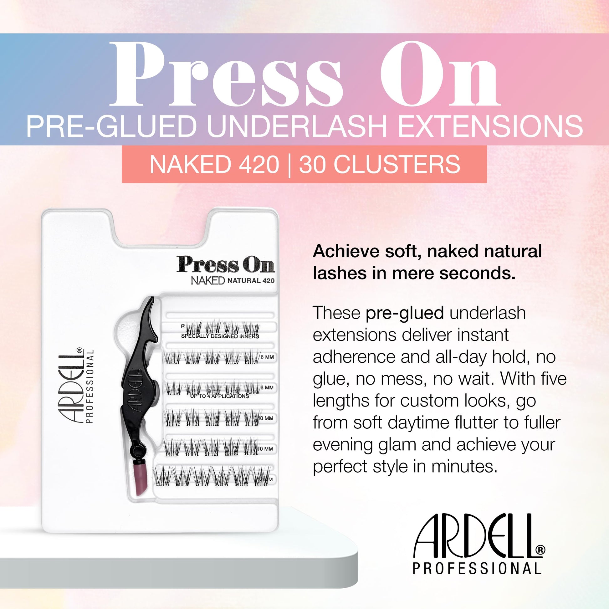 White Smoke Ardell Press On Lashes Underlash Extensions, Naked 420 – Pre-Glued Individual Lash Clusters, No Glue Needed Eyelashes Natural, Eyelash Clusters, DIY Lash Extensions, 30 ct