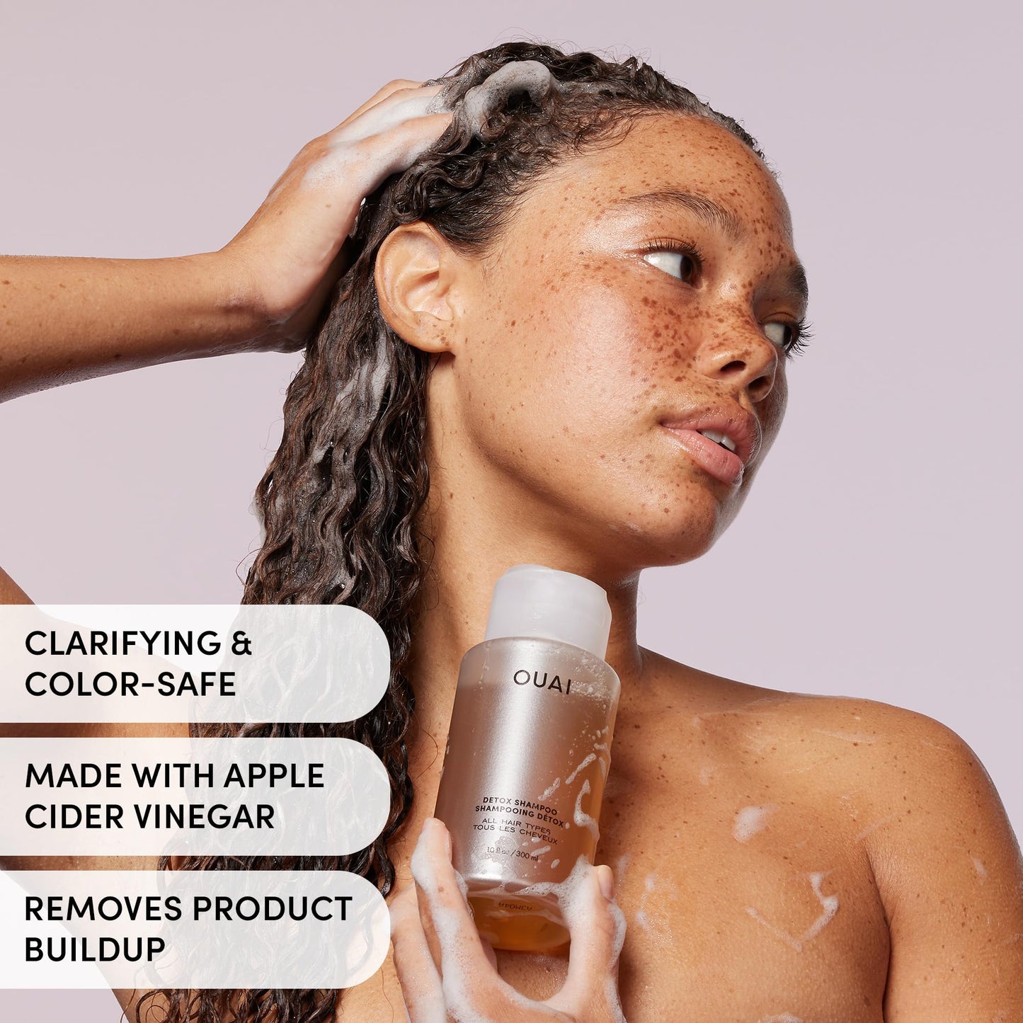 Light Gray OUAI Detox Shampoo - Clarifying Shampoo for Build Up, Dirt, Oil, Product and Hard Water - Apple Cider Vinegar & Keratin for Clean, Refreshed Hair - Sulfate-Free Hair Care (16 oz)