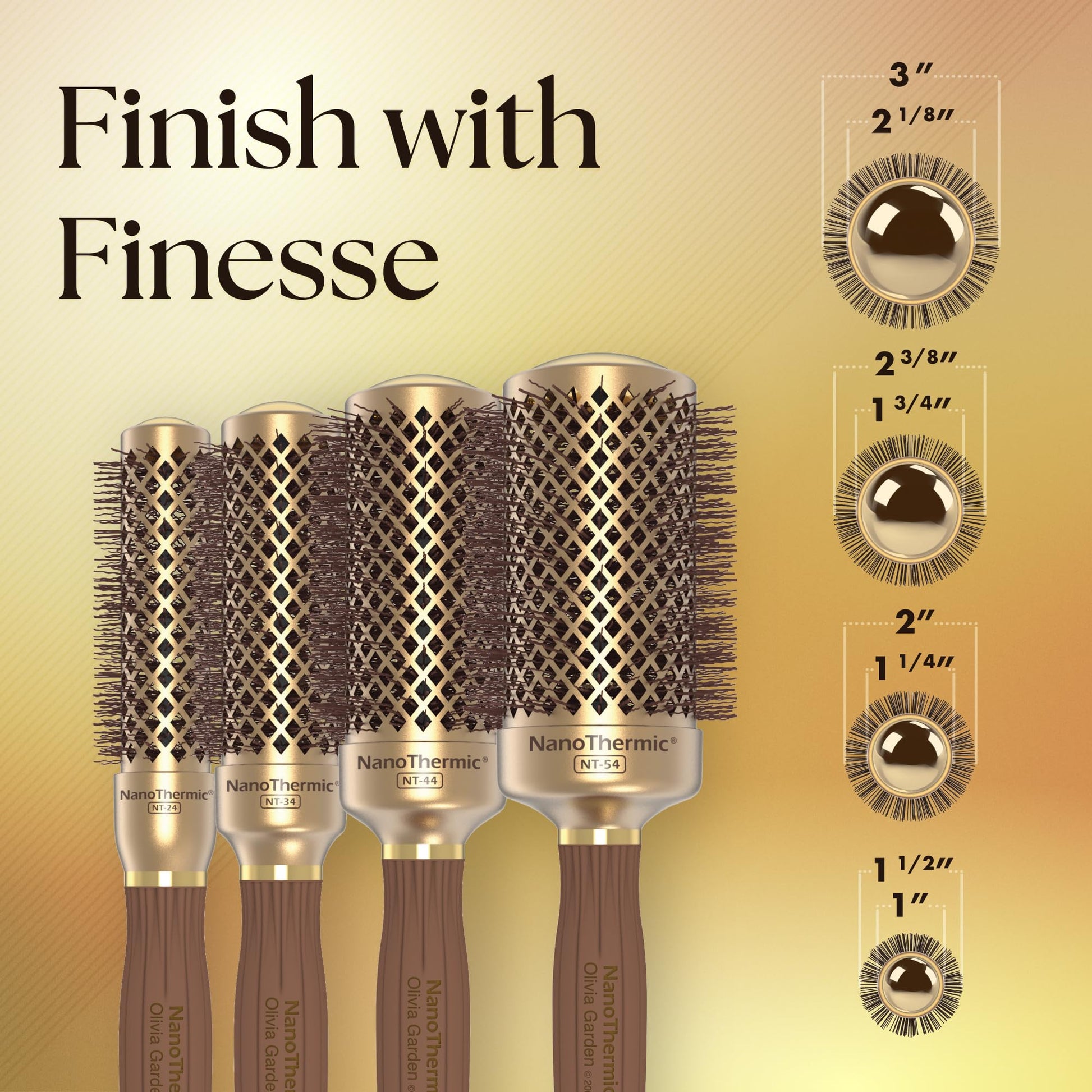 Dark Olive Green Olivia Garden NanoThermic Ceramic + Ion Round Thermal Hair Brush - Not Electrical - Professional Blowout Brush for Normal to Thick Hair, 85-39TF-P2QB 4 Piece