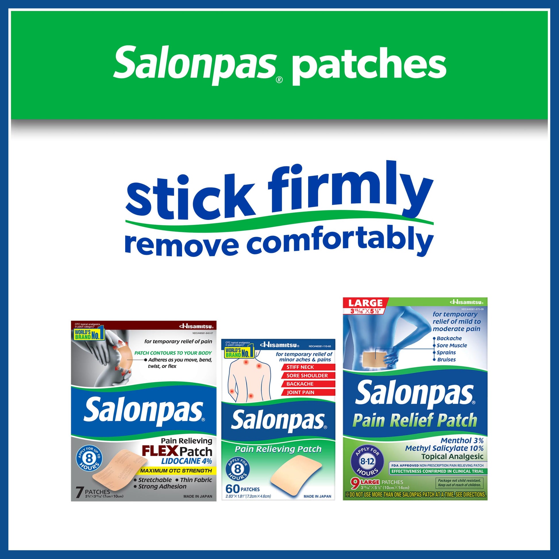 White Smoke Salonpas Maximum OTC Strength Lidocaine 4% Pain Relieving Flex Patch, Apply for Up to 8 Hours, Unscented, Thin, Flexible, Lightweight, Patch Stays in Place, 7 Patches
