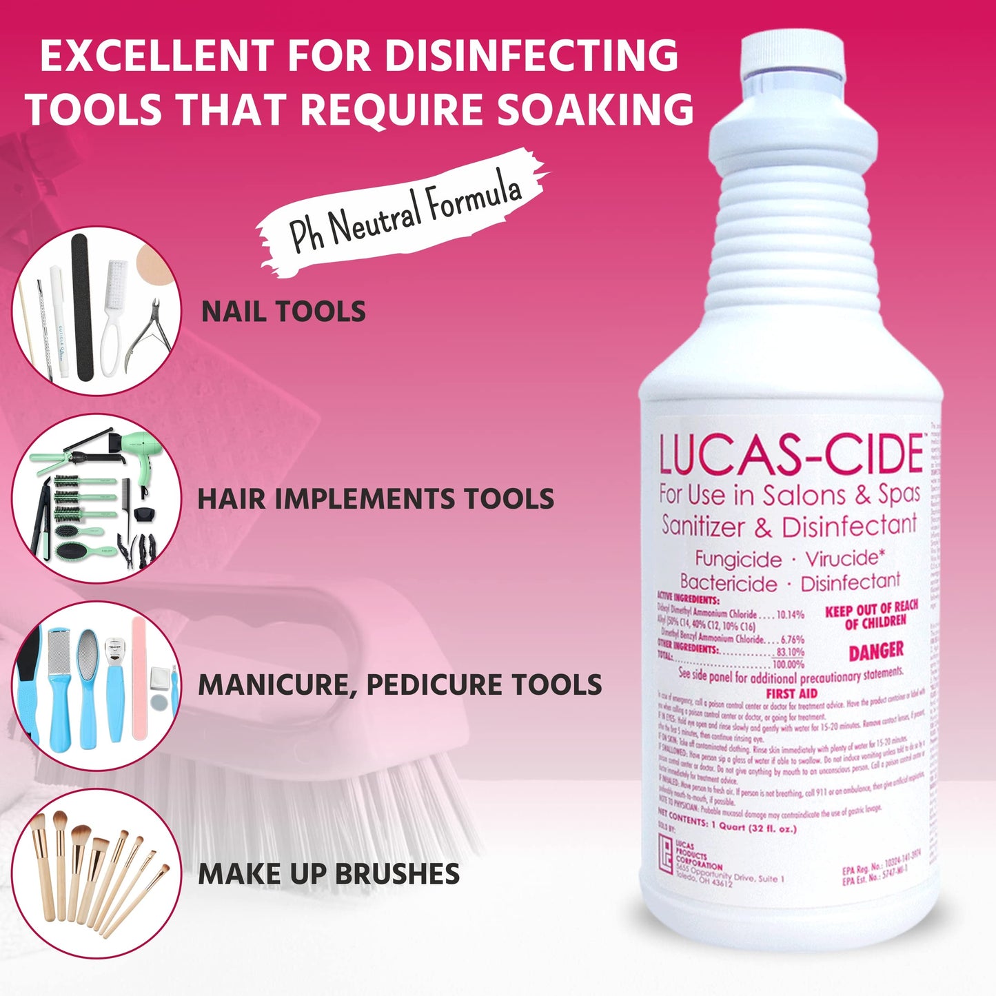 White Smoke LUCAS-CIDE Salon and Spa Disinfectant, Hospital Grade, Pink, 32 Fl Oz