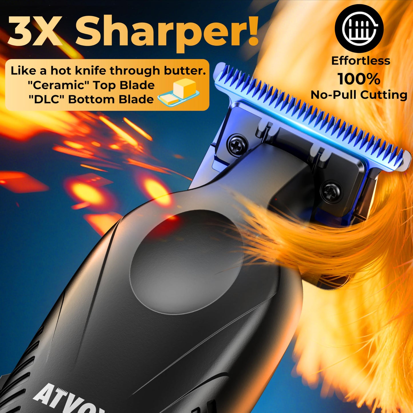 Dark Slate Gray ATVOXIS Zero Gap 9,000 RPM Brushless Professional T Blade Trimmer for Men: Cordless Hair/Beard Clipper Edger Liner Outliner with LED Display 300min Runtime Fast Charging Stand Travel Pouch