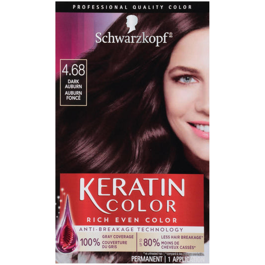 Black Schwarzkopf Keratin Color Permanent Hair Color Cream, 4.68 Dark Auburn, 1 Kit