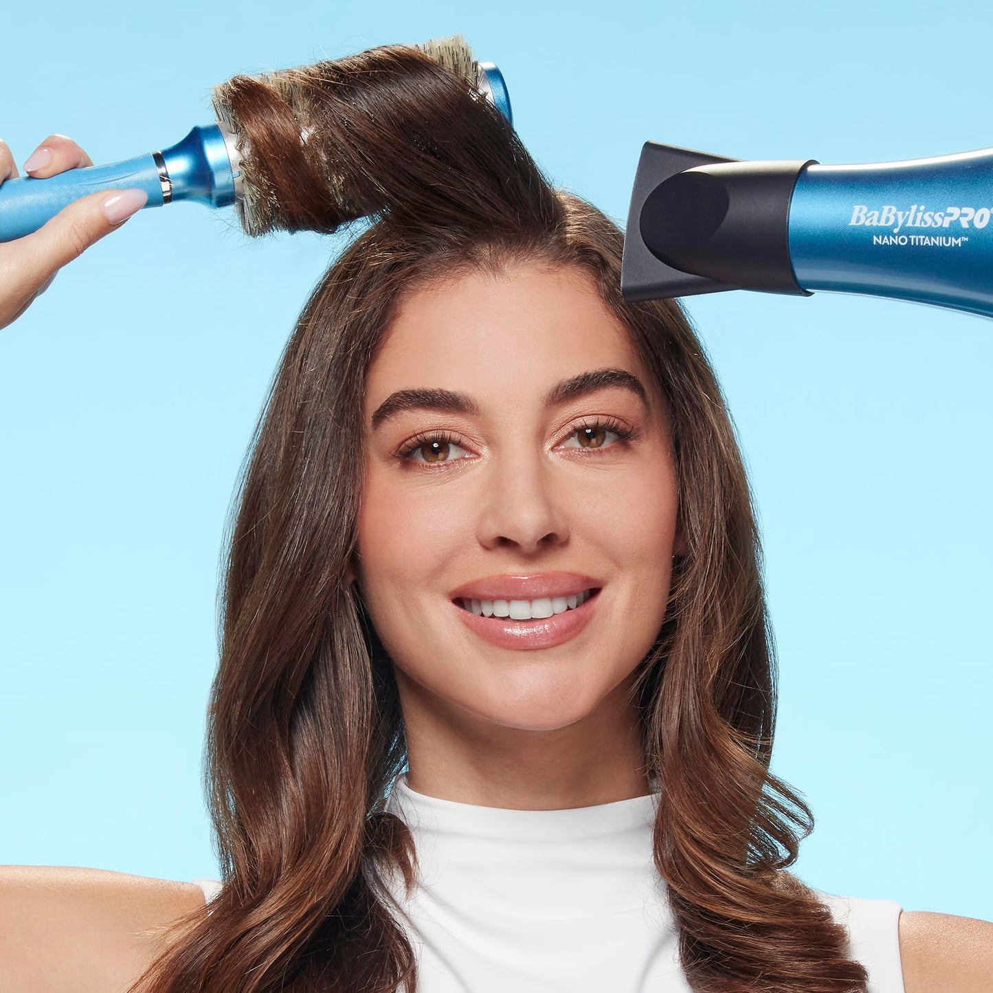 Pale Turquoise BaBylissPRO Nano Titanium 1.3" Boar Bristle Round Hair Brush – Professional Styling Brush for Shine & Smoothness – Thick and Textured Hair for Silky, Frizz-Free Shine