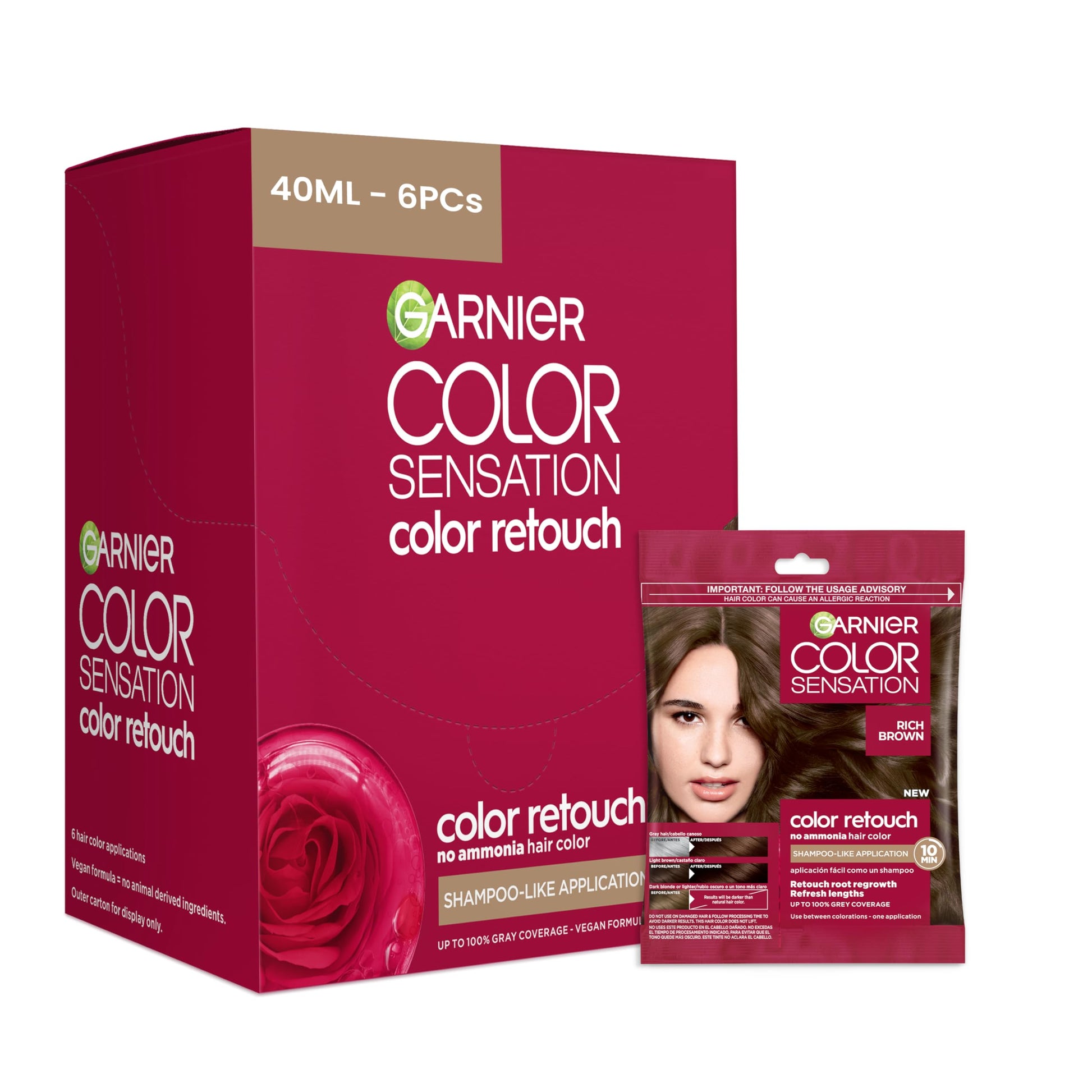 White Smoke Garnier Color Sensation Color Retouch, Demi Permanent Hair Dye for Roots with 100% Gray Coverage, Rich Brown Hair Dye 6.0, Pack of 6 (Packaging May Vary)