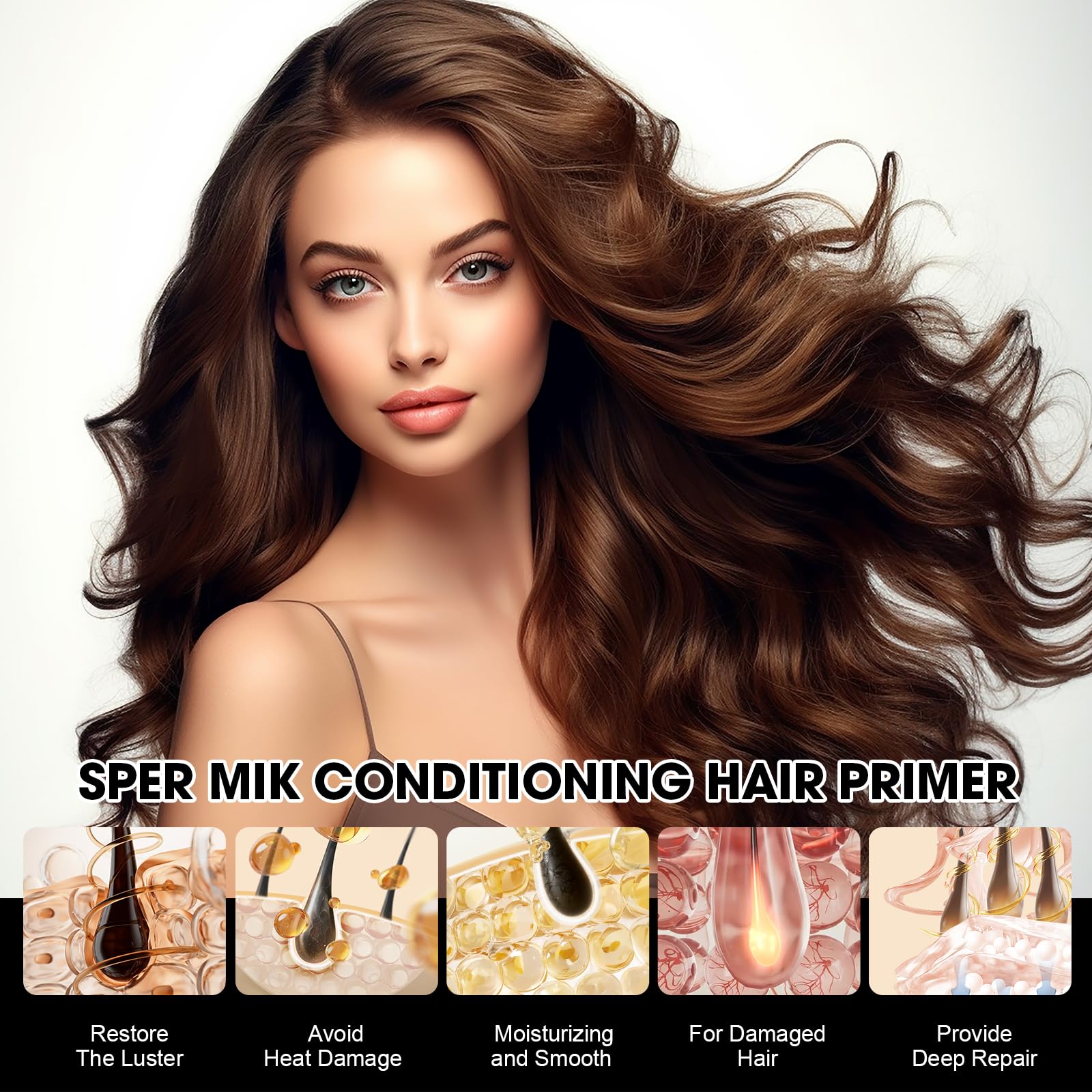 White Smoke Super Almond Milk Leave in Conditioner Spray with Collagen – Detangler & Anti Frizz Hair Treatment for Dry Damaged Hair, Helps Reduce Split Ends & Flyaways, Improves Softness & Shine, 4 fl oz (120mL)