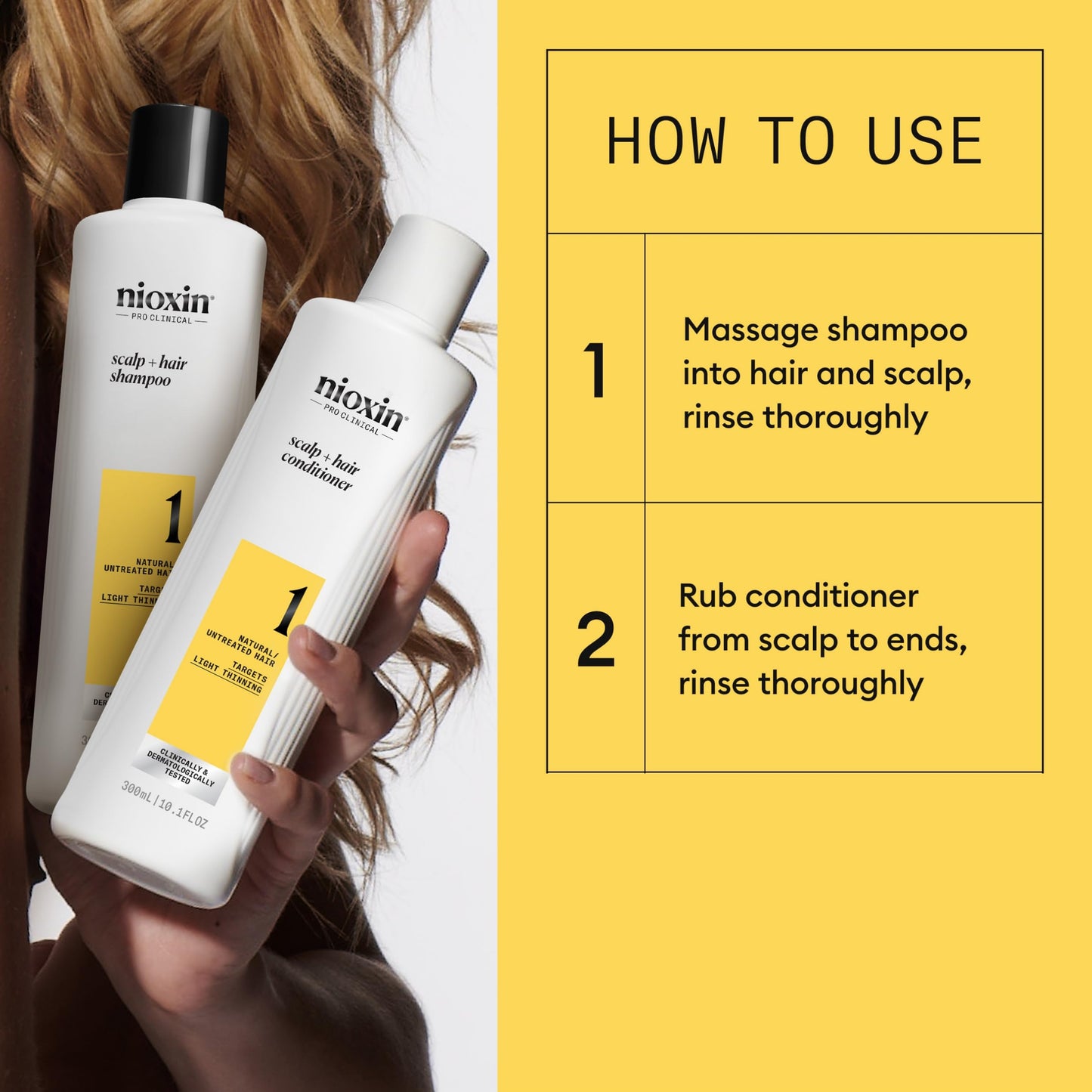 Light Goldenrod Nioxin Duo Kit | System 1 Scalp + Hair Thickening Shampoo & Conditioner, 10.1 Fl Oz Each | For Natural Hair with Light Thinning