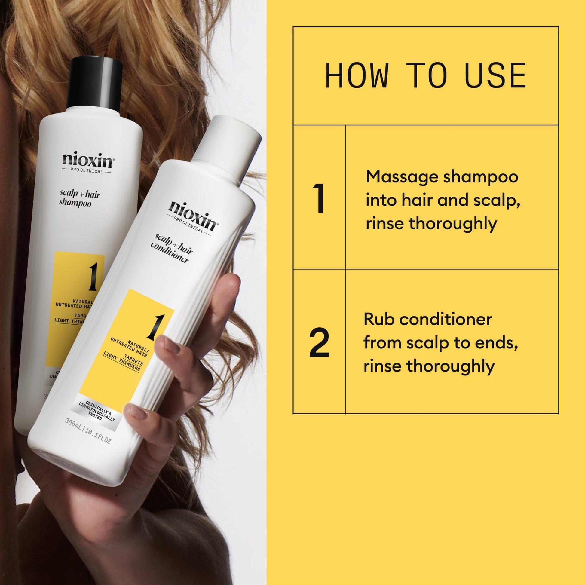 Light Goldenrod Nioxin Duo Kit | System 1 Scalp + Hair Thickening Shampoo & Conditioner, 10.1 Fl Oz Each | For Natural Hair with Light Thinning
