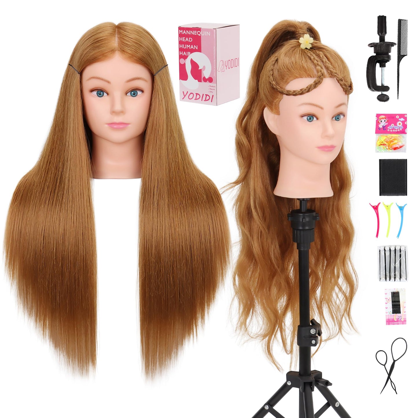 White Smoke Mannequin Head Human Hair for Cosmetology - Manikin Head With 80% Human Hair for Styling Practice, Manikin Practice Head Hairdresser With Free Clamp Holder (#27-UB)