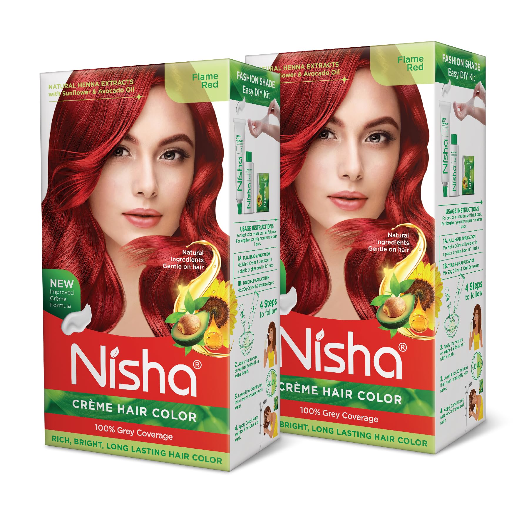 White Smoke Nisha cream hair color Fashion Highlights And Rich Bright Long-Lasting Colour Flame Red Pack of 2