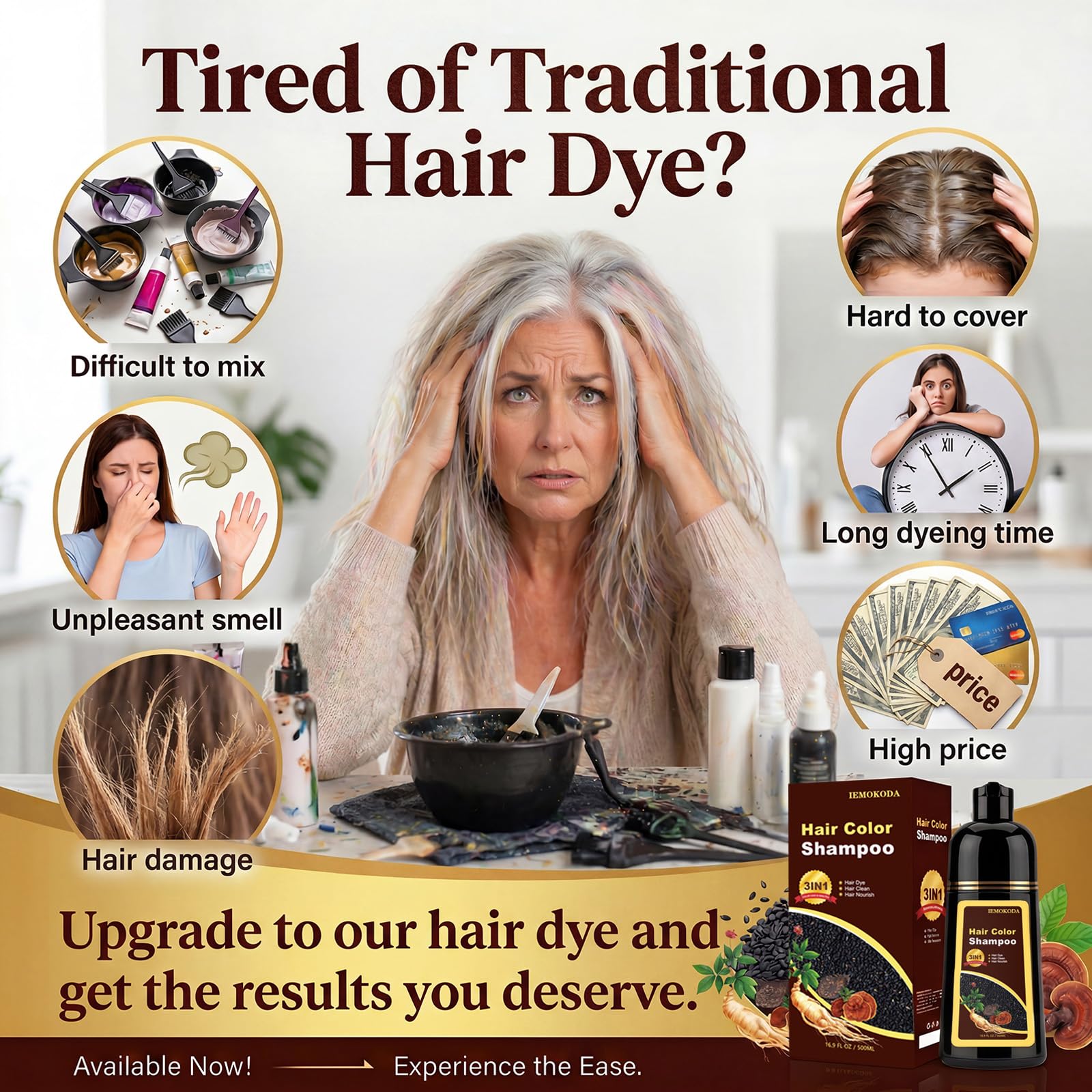 White Smoke Wine Red Hair Dye Shampoo 3 in 1, Long-lasting & Natural Hair Color Shampoo, Herbal Ingredients Natural Shampoo Hair Dye Effect in Minutes, Gifts for Men Women 500ml