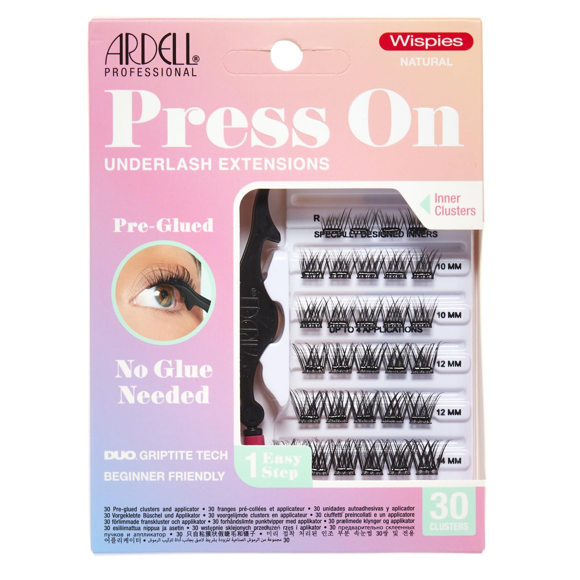 Thistle Ardell Press On Pre-Glued Eyelash Extension with Applicator - Wispies Natural, Customizable DIY Lash Clusters, Beginner Friendly Individual Lashes, 30 Count