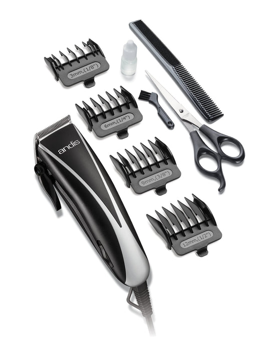 White Smoke Andis Ultra Clip Adjustable Blade 10-Piece Home Haircut Kit, Black