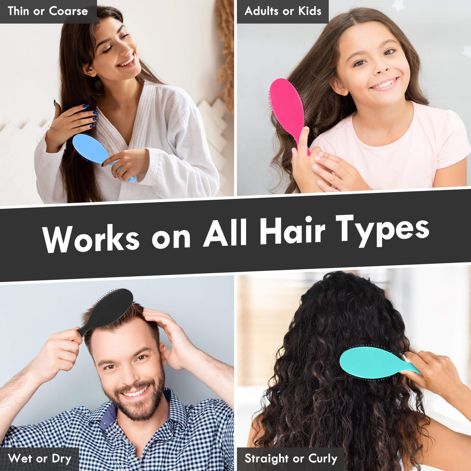 Lavender Aussumy 4 Pack Detangling Hair Brush - Air Cushion Detangler Hairbrush with Ultra Soft Bristles for Effortless Tangle Removal For Wet Dry Damaged Curly Fragile Hair for Women Men Boys Girls Adult Kids