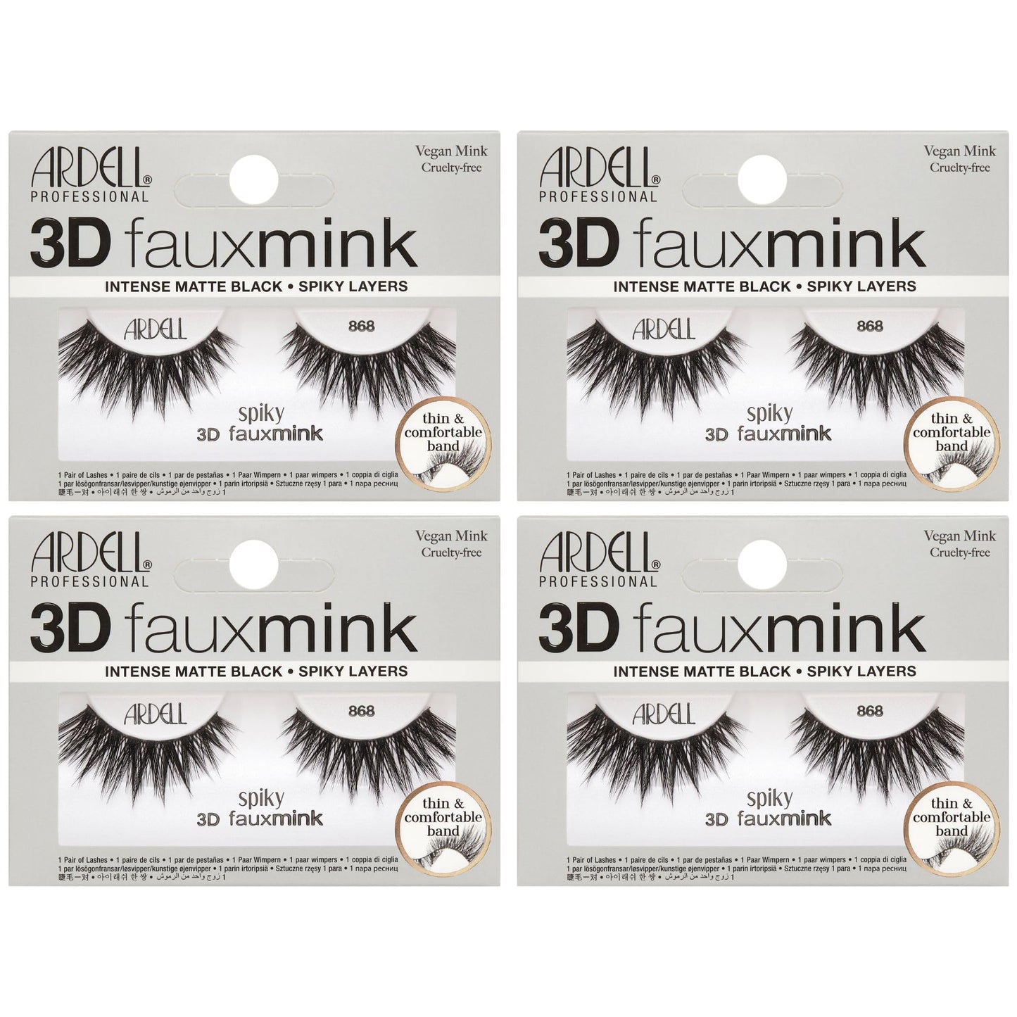 Light Gray Ardell 3D Faux Mink Lashes 868 – Spiky Layers Wispy Lashes, Intense Matte Black False Eyelashes, Vegan Mink, Medium Volume Lash Strips, 4 Pack