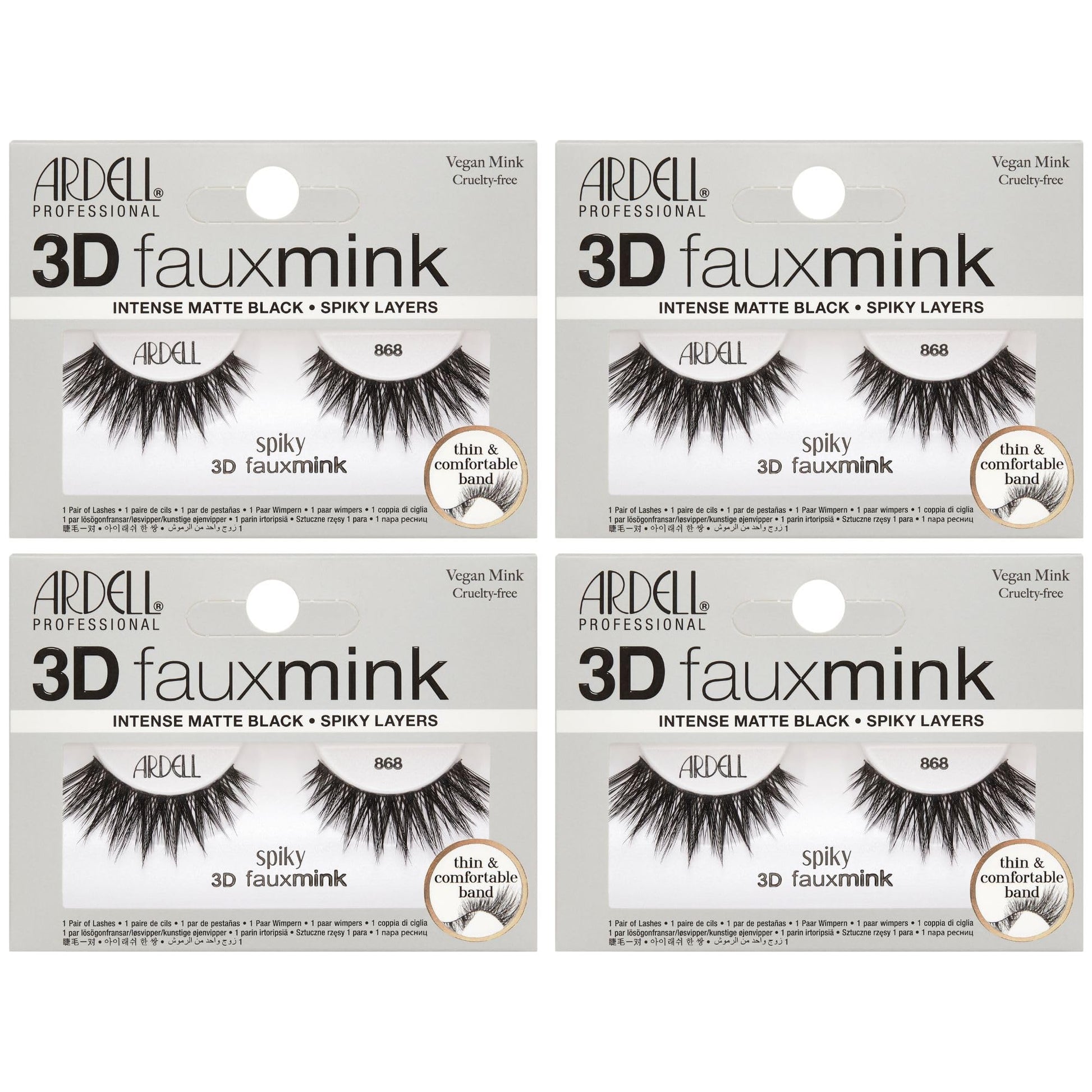 Light Gray Ardell 3D Faux Mink Lashes 868 – Spiky Layers Wispy Lashes, Intense Matte Black False Eyelashes, Vegan Mink, Medium Volume Lash Strips, 4 Pack