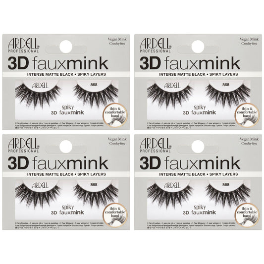 Light Gray Ardell 3D Faux Mink Lashes 868 – Spiky Layers Wispy Lashes, Intense Matte Black False Eyelashes, Vegan Mink, Medium Volume Lash Strips, 4 Pack