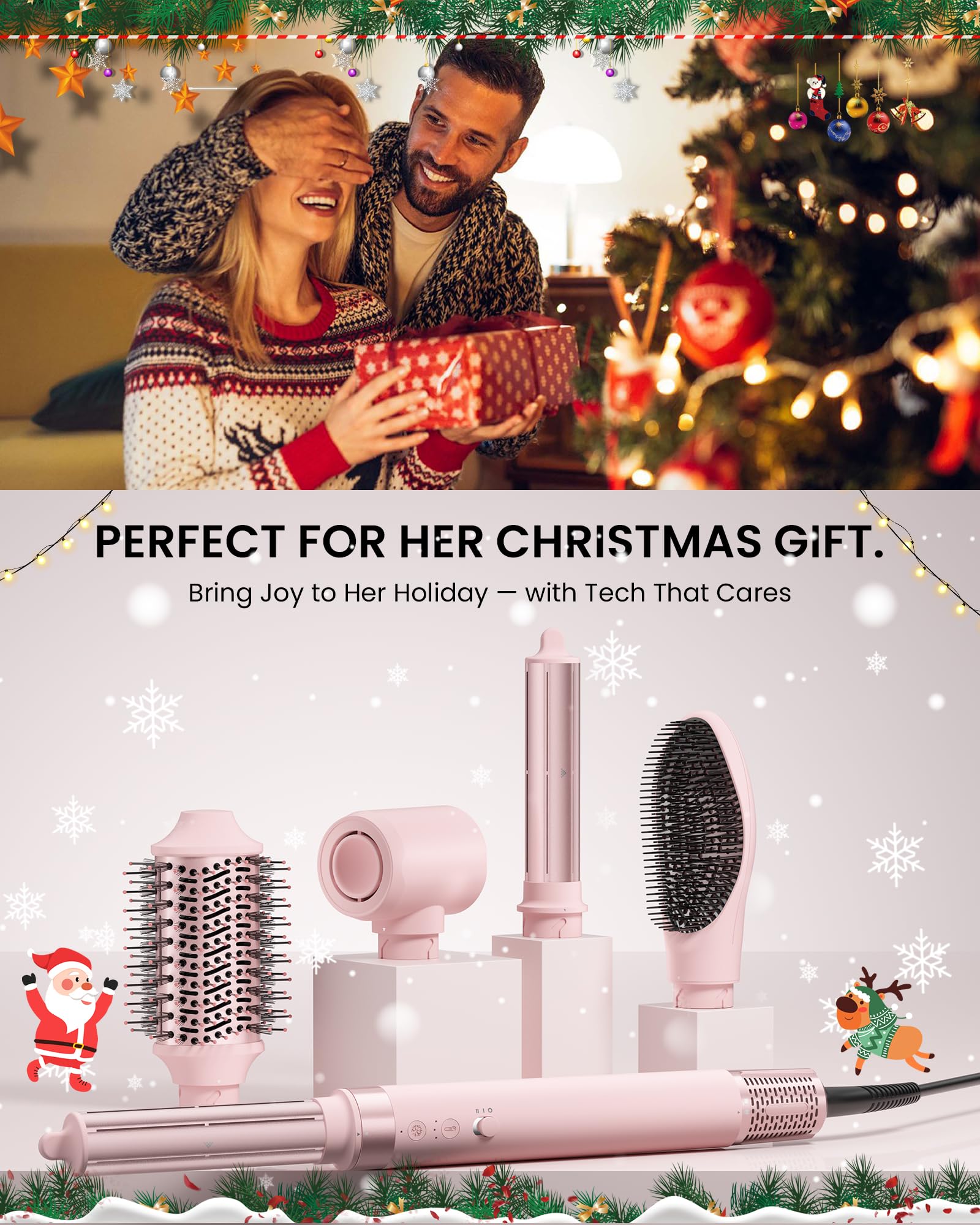 Light Gray 5 in 1 Hot Air Styler Wrap - High-Speed Hair Dryer, Volumizing Brush with Auto Curlers, Fast Drying & Frizz-Free Styling Straightening, No Heat Damage, Includes Travel Bag, Gift for Women