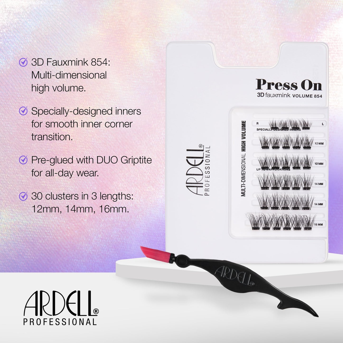 Lavender Ardell Press On Overlash 3D Fauxmink Volume 854 – Self Adhesive Lash Clusters, No Glue Needed Eyelashes, Pre Glued Cluster Eyelash Extensions, 1 Pack